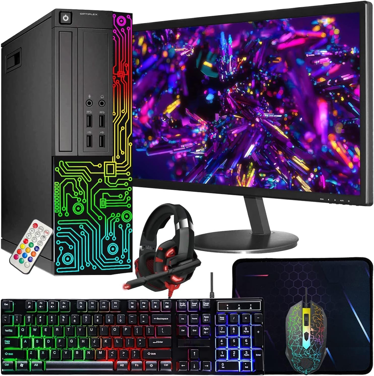 Dell Gaming OptiPlex Desktop RGB Computer PC, Intel Core i7, GeForce GT 1030 2GB GDDR5, 16GB RAM, 512GB SSD, 24 Inch HDMI Monitor, Keyboard Mouse and Headset, WiFi, W11 Pro (Renewed)