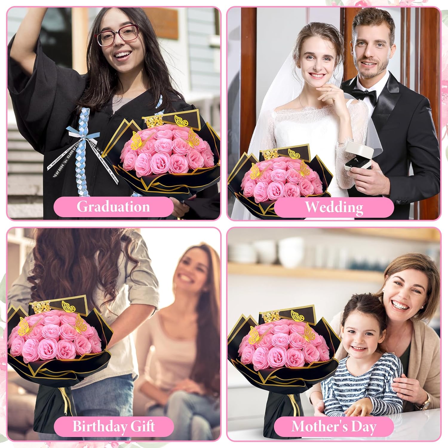 Dremisland Ramo de rosas com purpurinas rosa 26 peças flores artificiais ramo de rosas falsas com haste longa flores falsas para noiva casamento e compromissos casa jardim centros de mesa decoração