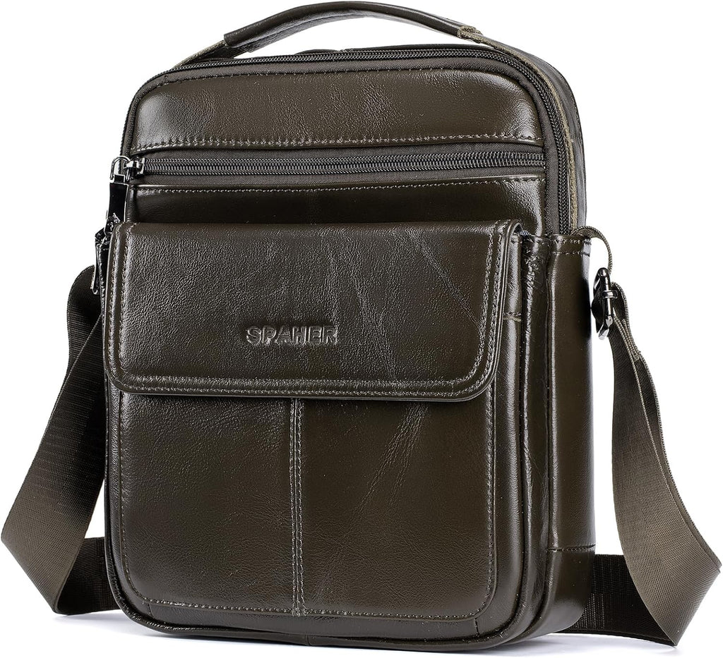 SPAHER Bolsa de ombro grande de pele para homem - mala de cavalheiro de couro - Balança para homens - Man Bag, B454 Café castanho, Utilitário