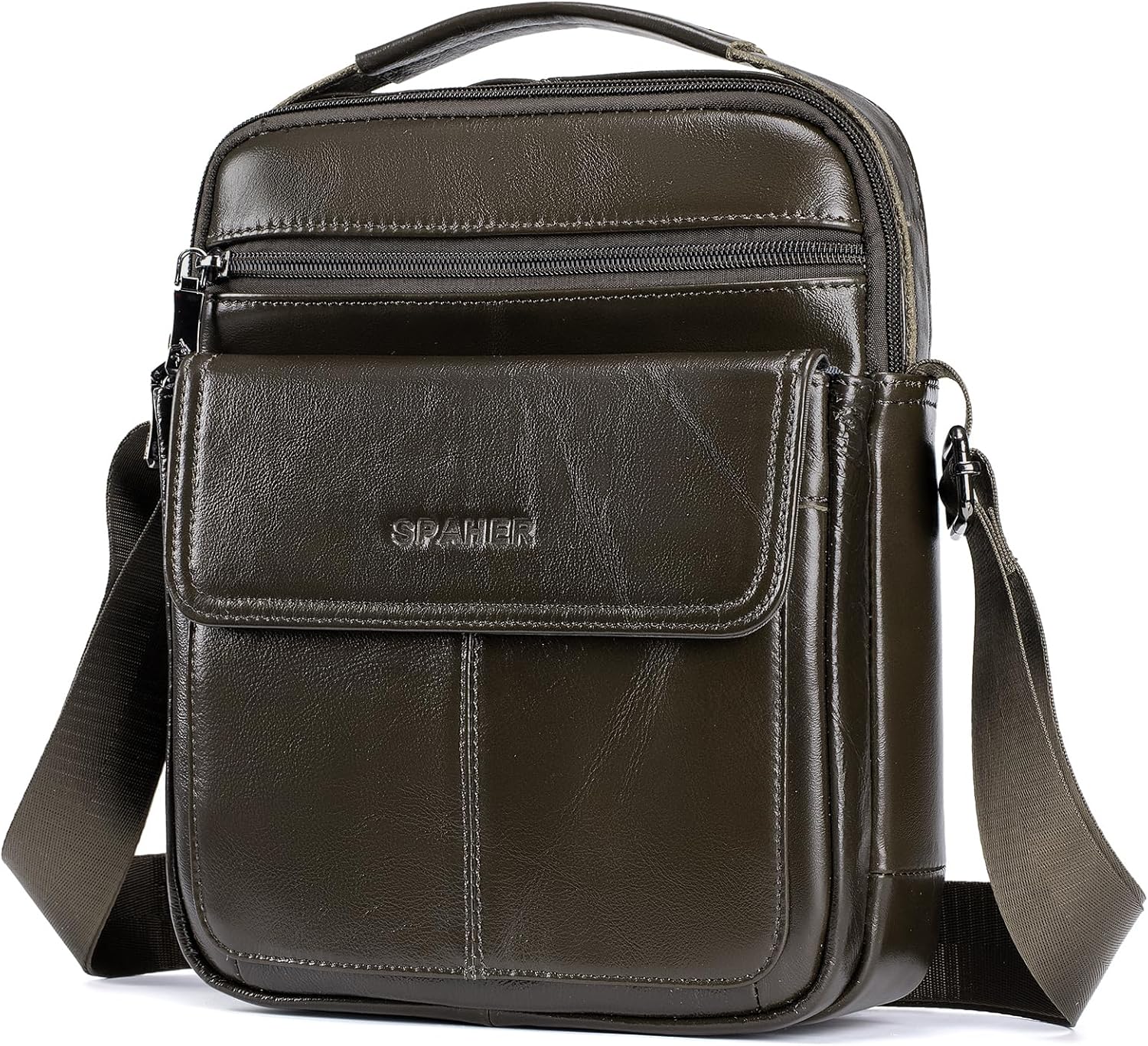 SPAHER Bolsa de ombro grande de pele para homem - mala de cavalheiro de couro - Balança para homens - Man Bag, B454 Café castanho, Utilitário