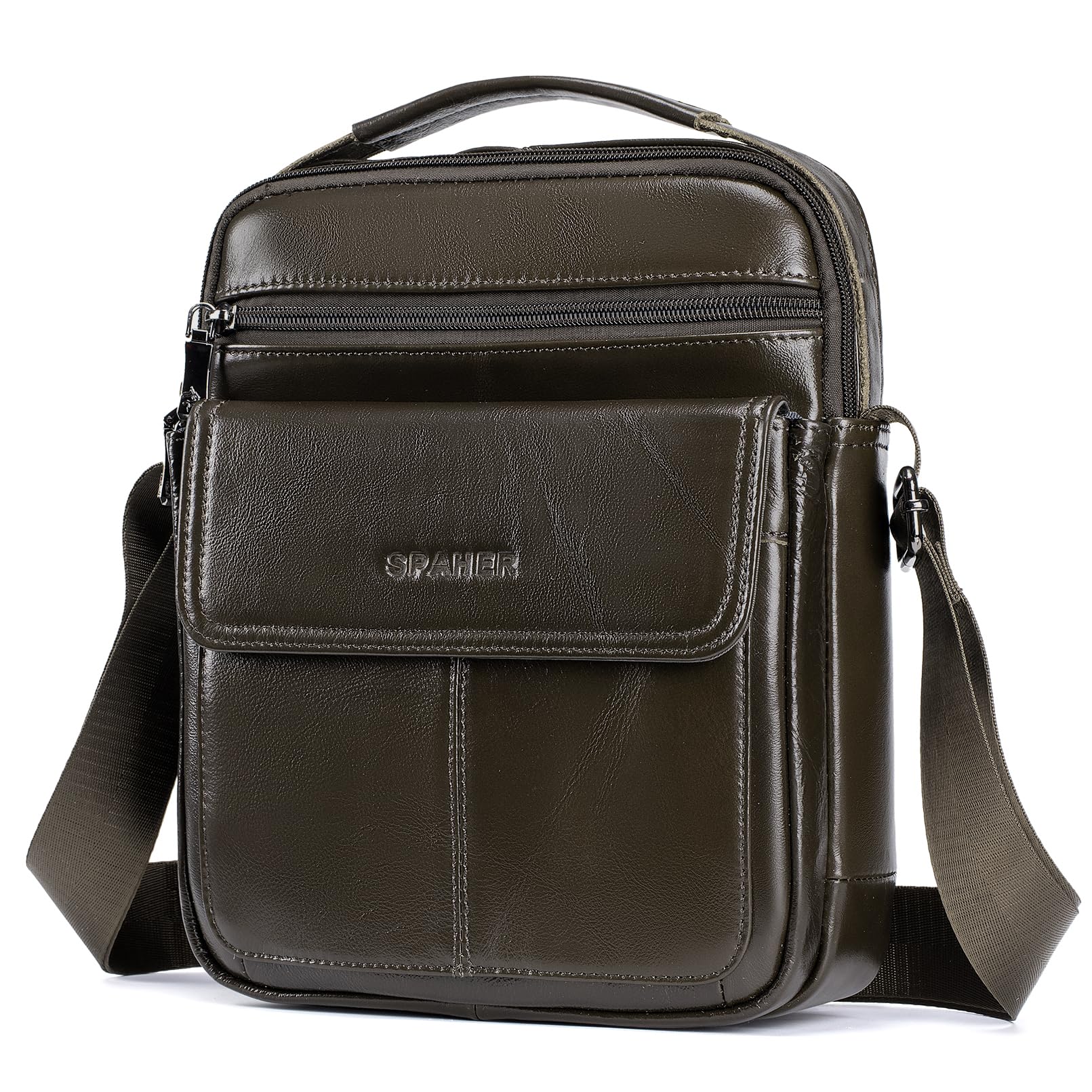 SPAHER Bolsa de ombro grande de pele para homem - mala de cavalheiro de couro - Balança para homens - Man Bag, B454 Café castanho, Utilitário