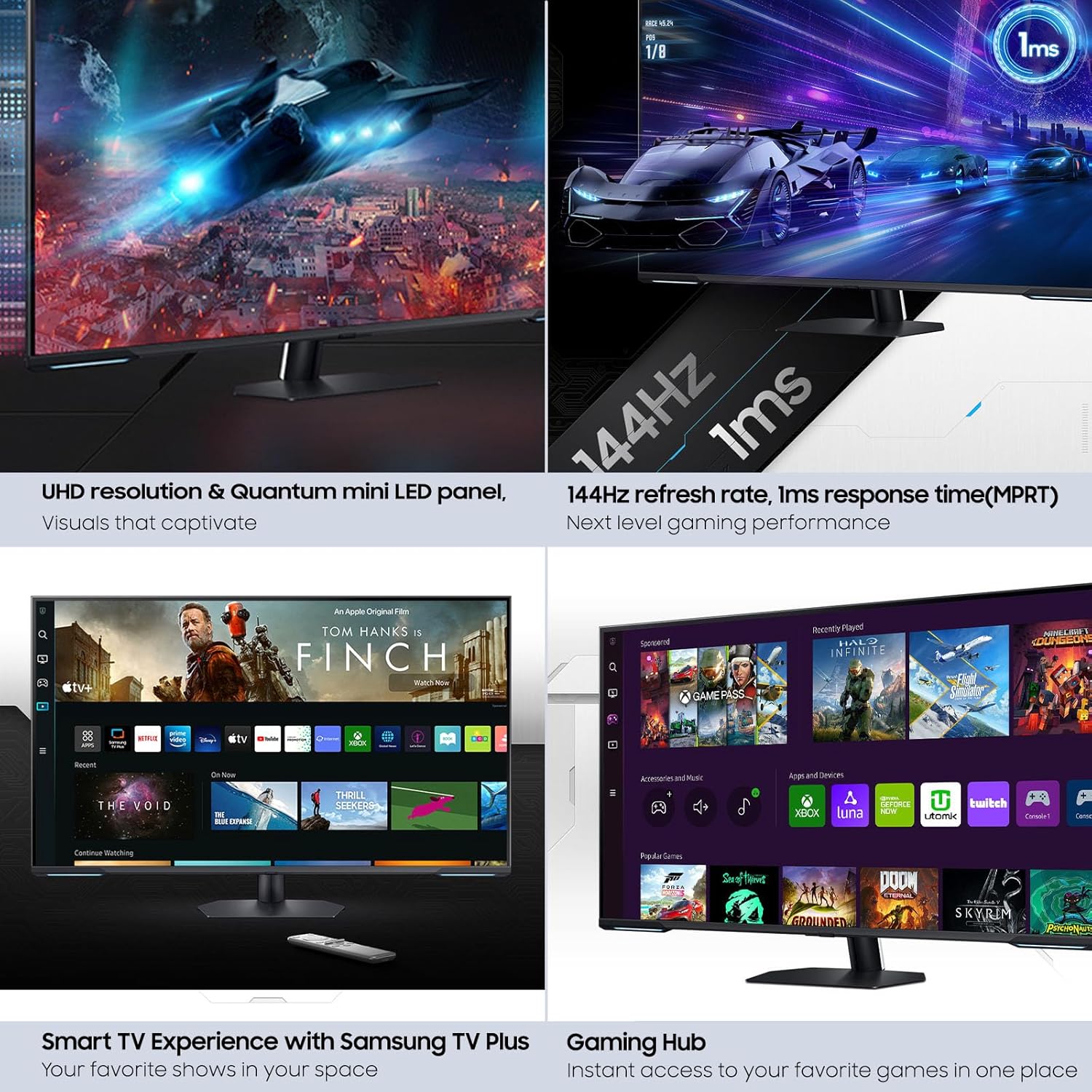 SAMSUNG 43" Odyssey Neo G7 Series 4K UHD Smart Gaming Monitor, 144Hz, 1ms, VESA Display HDR600, Quantum Matrix Technology, AMD FreeSync Premium Pro, LS43CG702NNXZA, Black