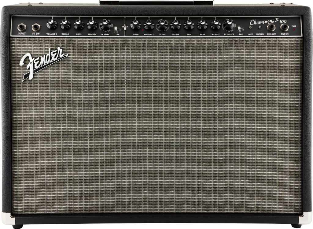 Fender Champion II 25, Amplificador Combo para Guitarra, 25W, Adaptado para Guitarra Eléctrica, Más Potencia, Efectos y Modelos de Amplificador Mejorados, Negro/Plata