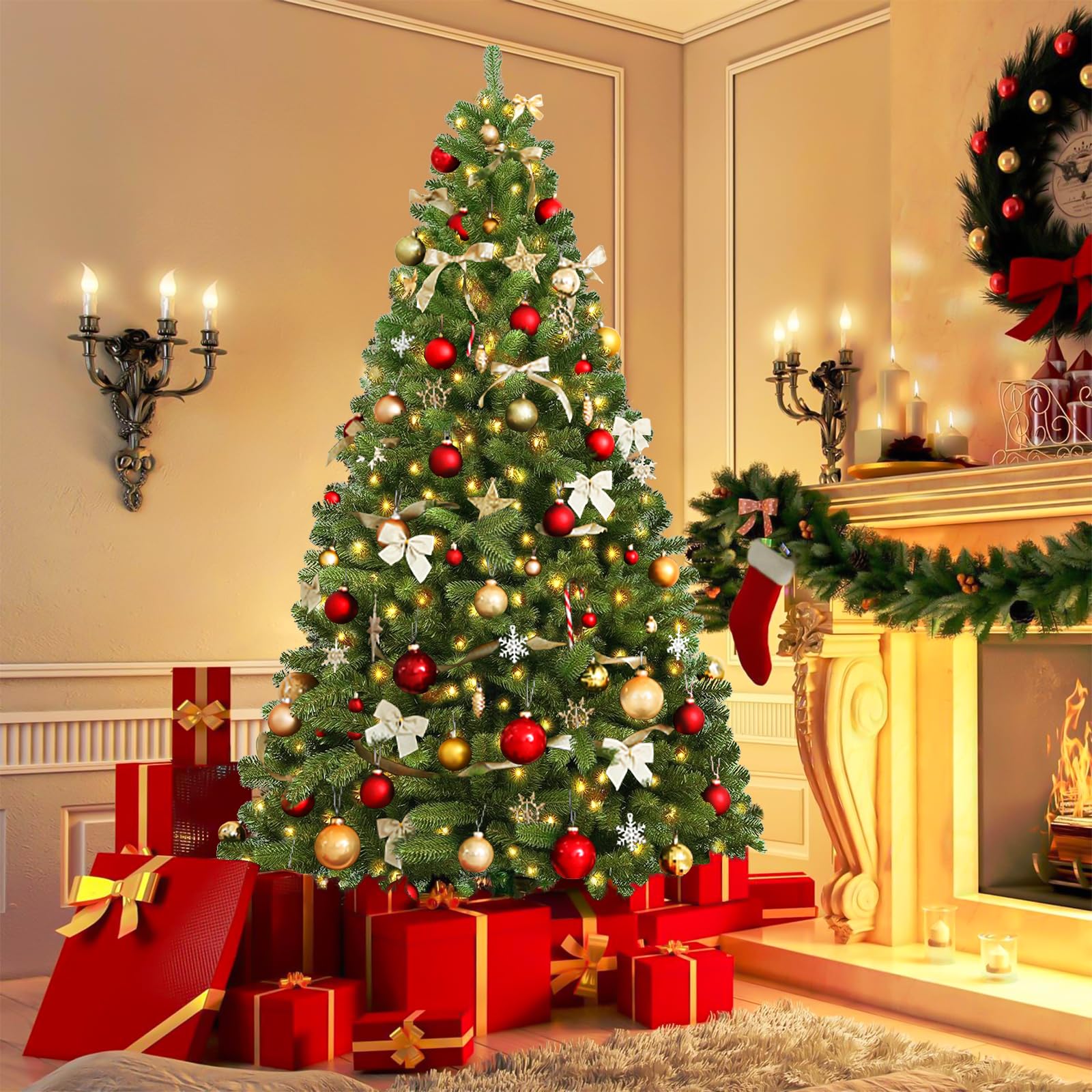 Árbol de Navidad de 180 cm - Abeto artificial robusto - Hojas, ligero y fácil de montar - Árbol de Navidad exuberante con base de metal y 800 piñones decorativos 