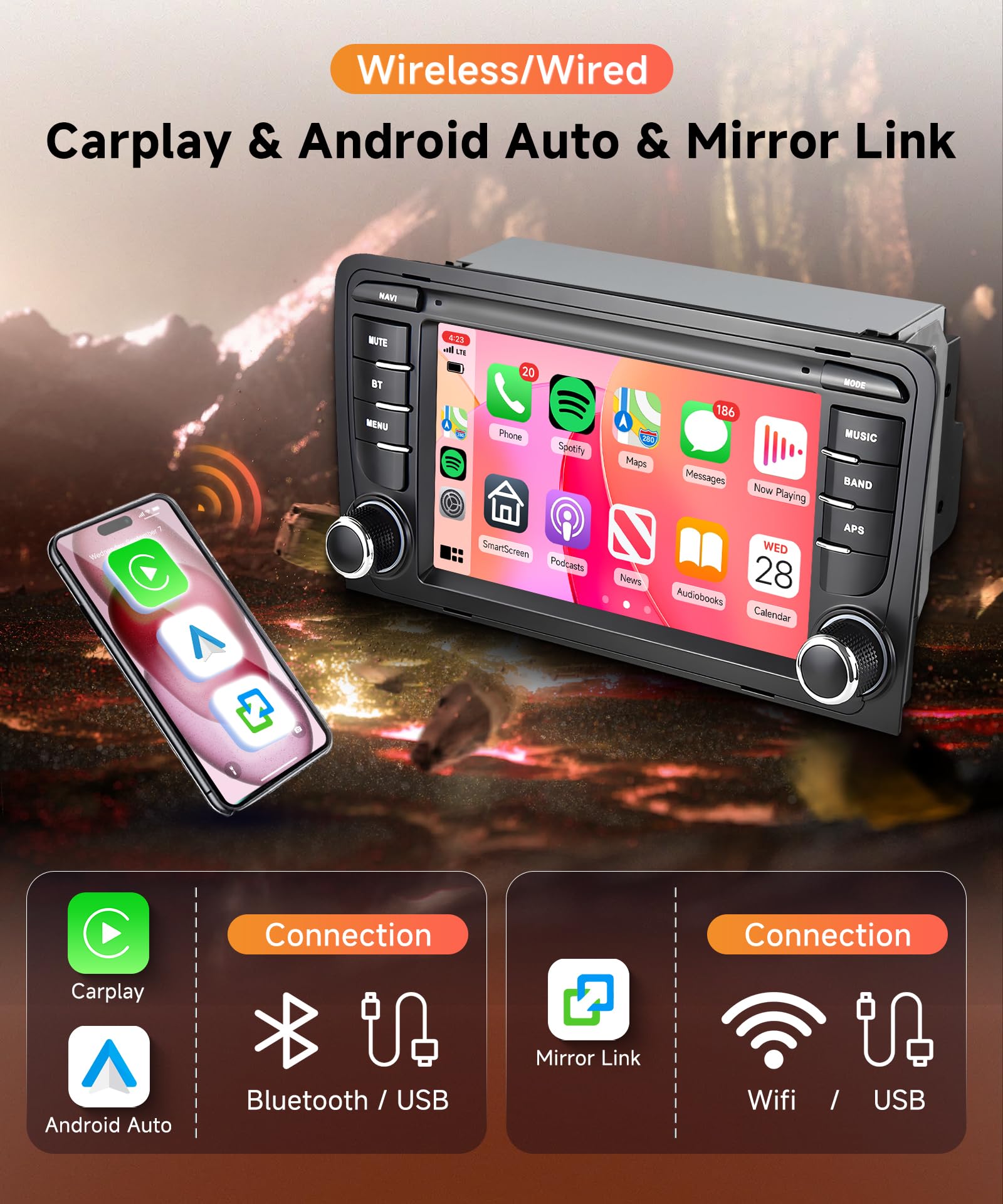 6G+128G 8 Core Wireless Carplay Android Car Radio for Audi A3 8P A3 8P1 S3 RS3 8P RS3 Sportback 7 Inch Car Radio Android Auto GPS Navi WiFi Mirror Link Bluetooth FM/RDS/DSP Rear Camera