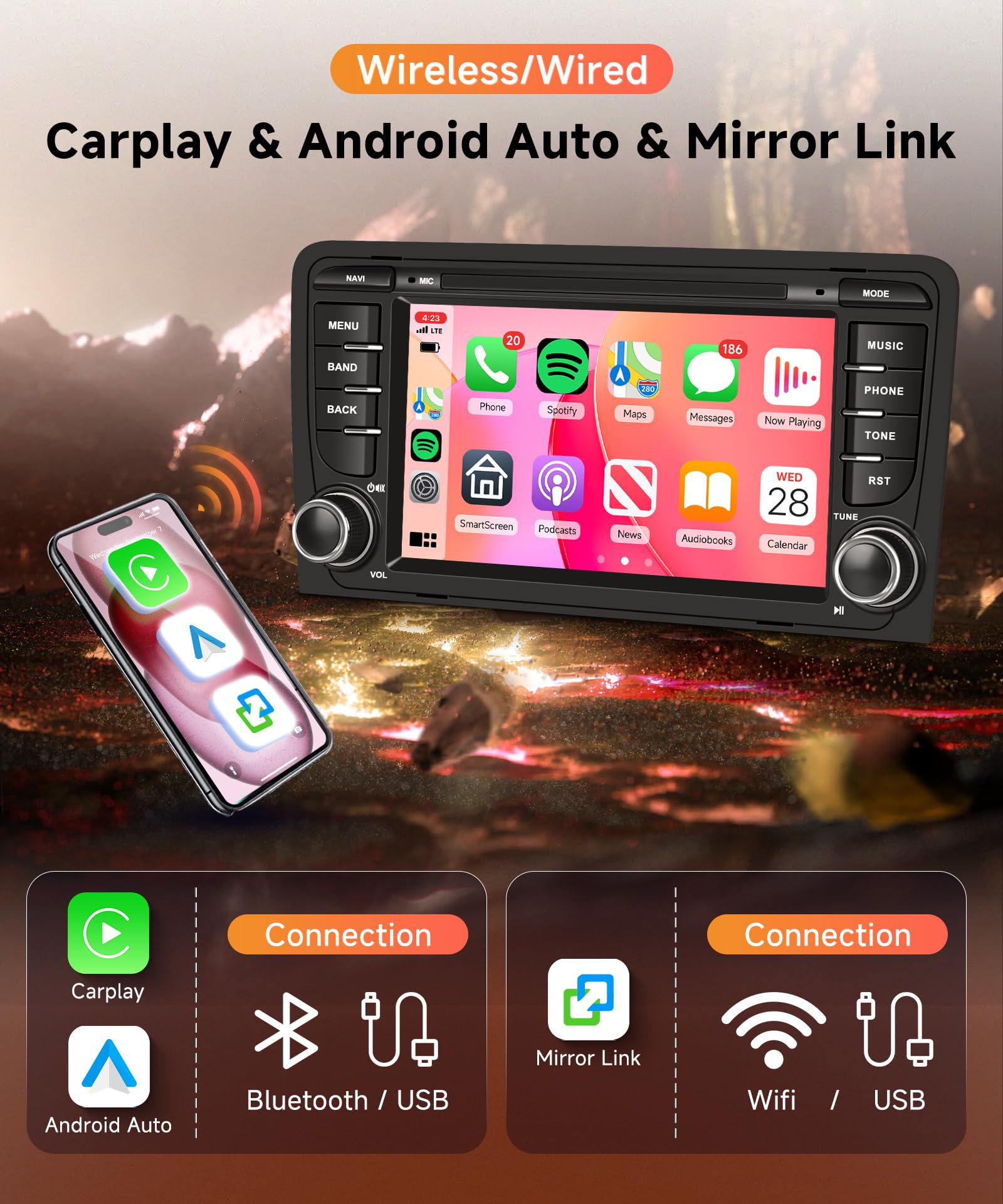 6G+128G 8 Core Wireless Carplay Android Car Radio for Audi A3 8P A3 8P1 S3 RS3 8P RS3 Sportback 7 Inch Car Radio Android Auto GPS Navi WiFi Mirror Link Bluetooth FM/RDS/DSP Rear Camera