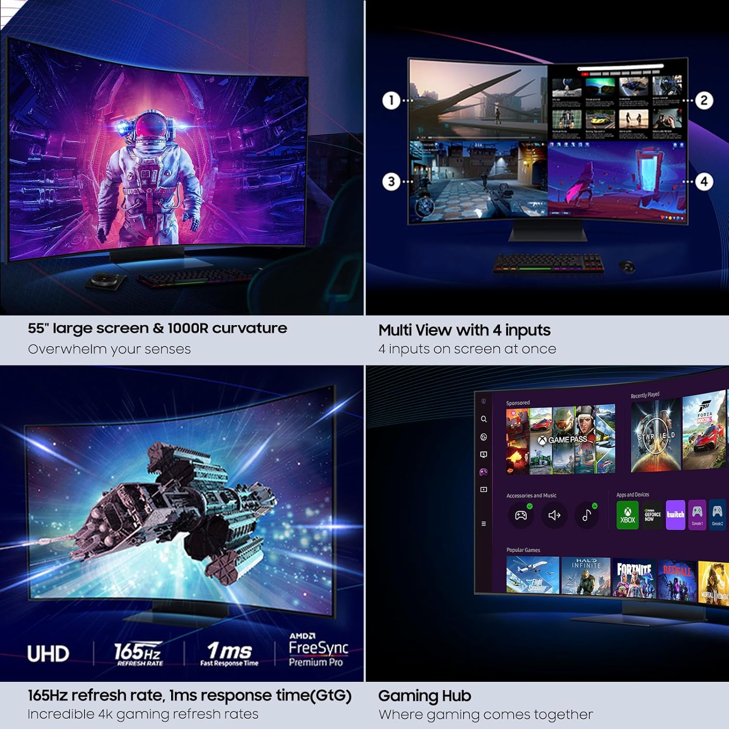 Samsung 55" Odyssey Ark 2nd Gen 4K UHD 1000R Curved Gaming Monitor, 165Hz, 1ms, 4 Input Multi View, Quantum Mini-LED, AMD FreeSync Premium Pro, HDR 10+, Height Adjustable Screen, LS55CG970NNXGO