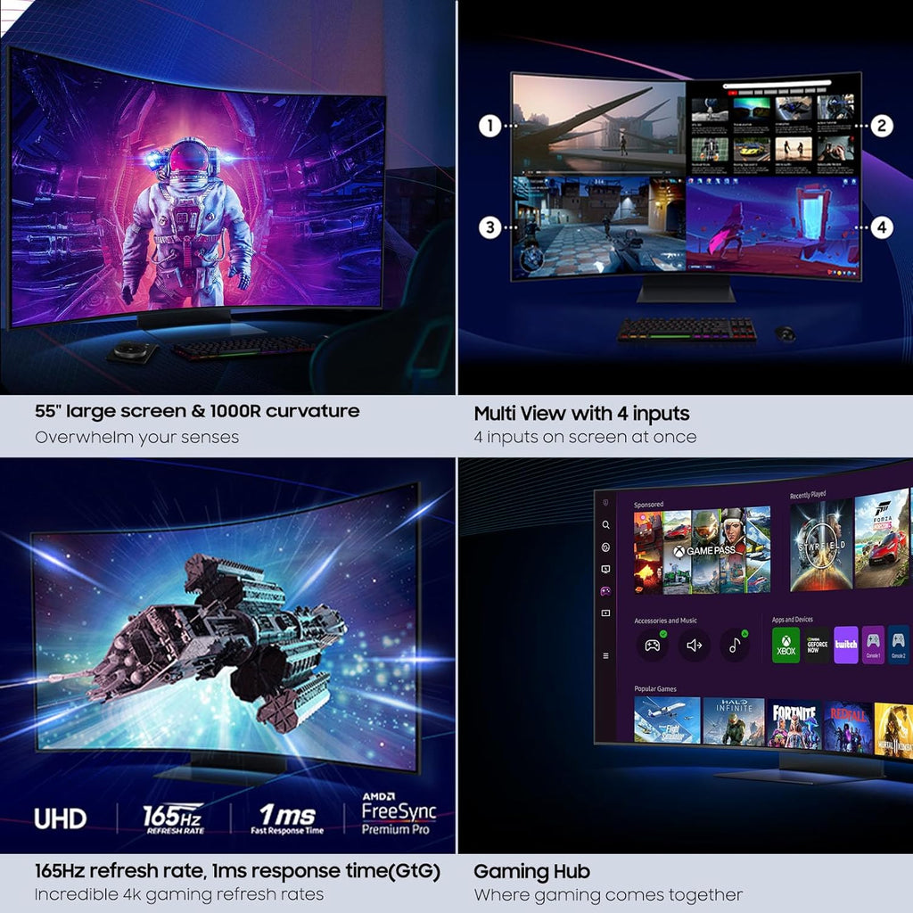 Samsung 55" Odyssey Ark 2nd Gen 4K UHD 1000R Curved Gaming Monitor, 165Hz, 1ms, 4 Input Multi View, Quantum Mini-LED, AMD FreeSync Premium Pro, HDR 10+, Height Adjustable Screen, LS55CG970NNXGO
