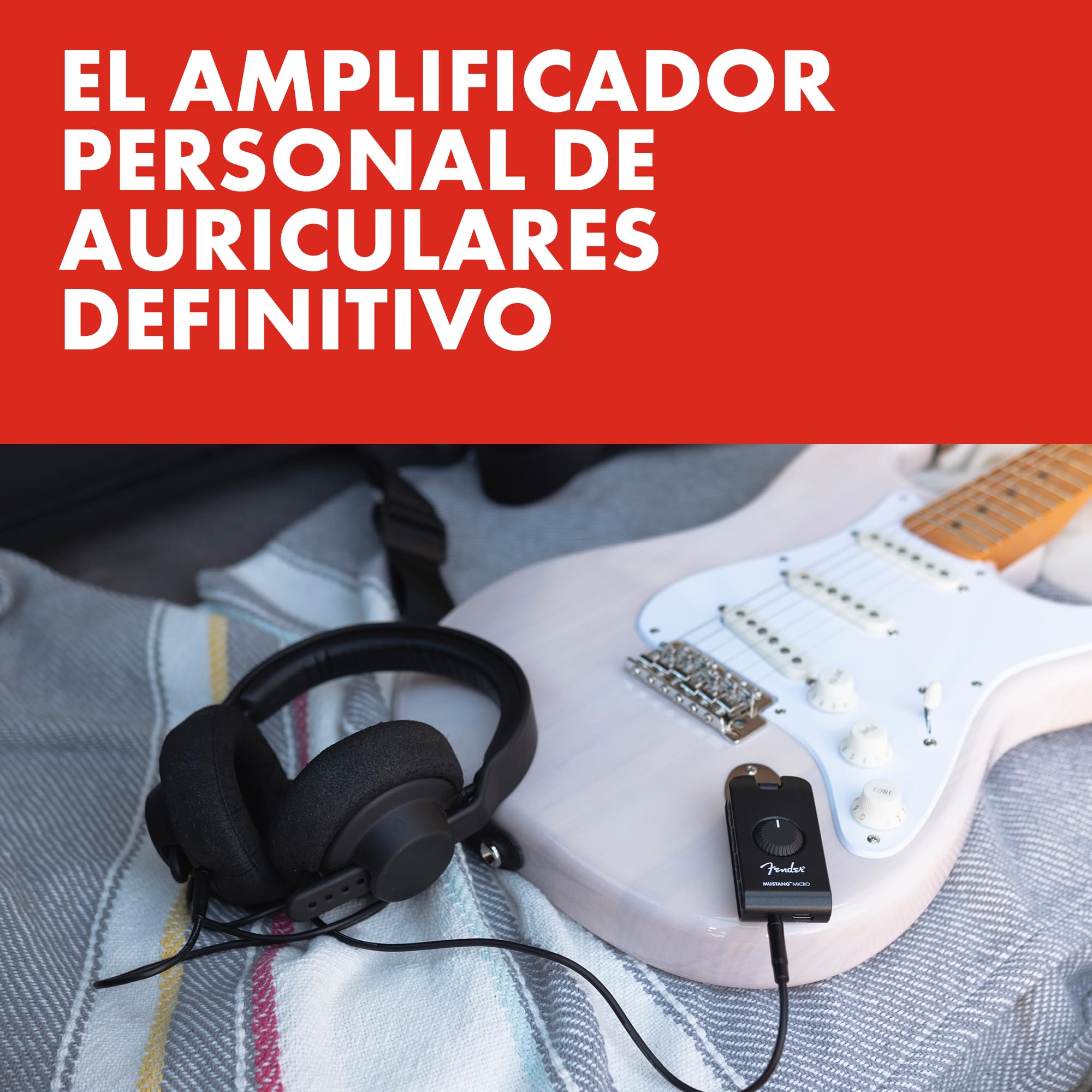 Fender Mustang Micro Plus amplificador de guitarra, amplificador de auriculares pessoal com 25 modelos de amplificador, 25 efeitos, Bluetooth e 100 presets, recarregável por USB