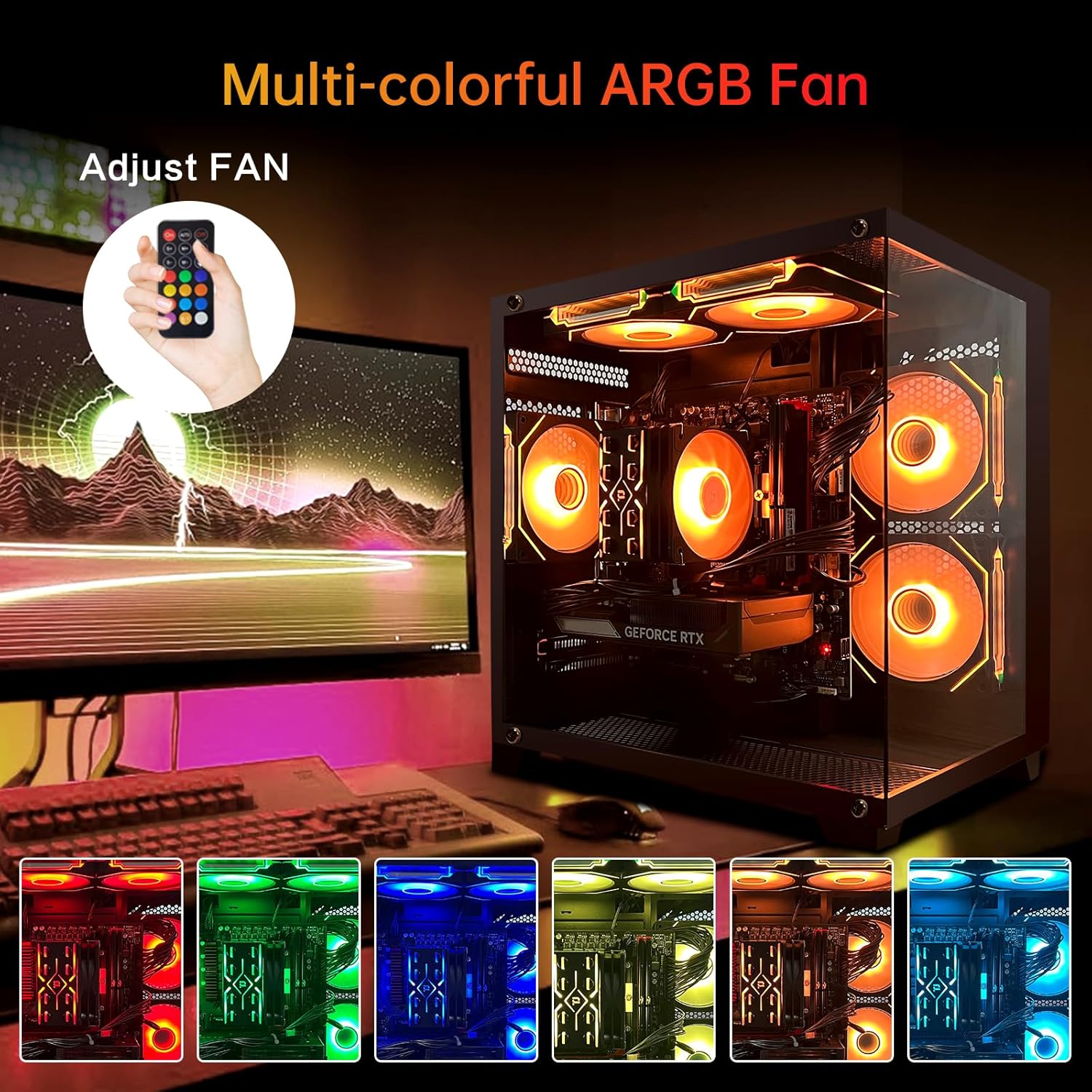 Gaming PC Desktop Computer,Core i5 14400F Gaming Computer RTX 5060 GDDR7,32GB RAM 1TB SSD,ARGB Fan,Prebuilt Gaming PC Tower for Office