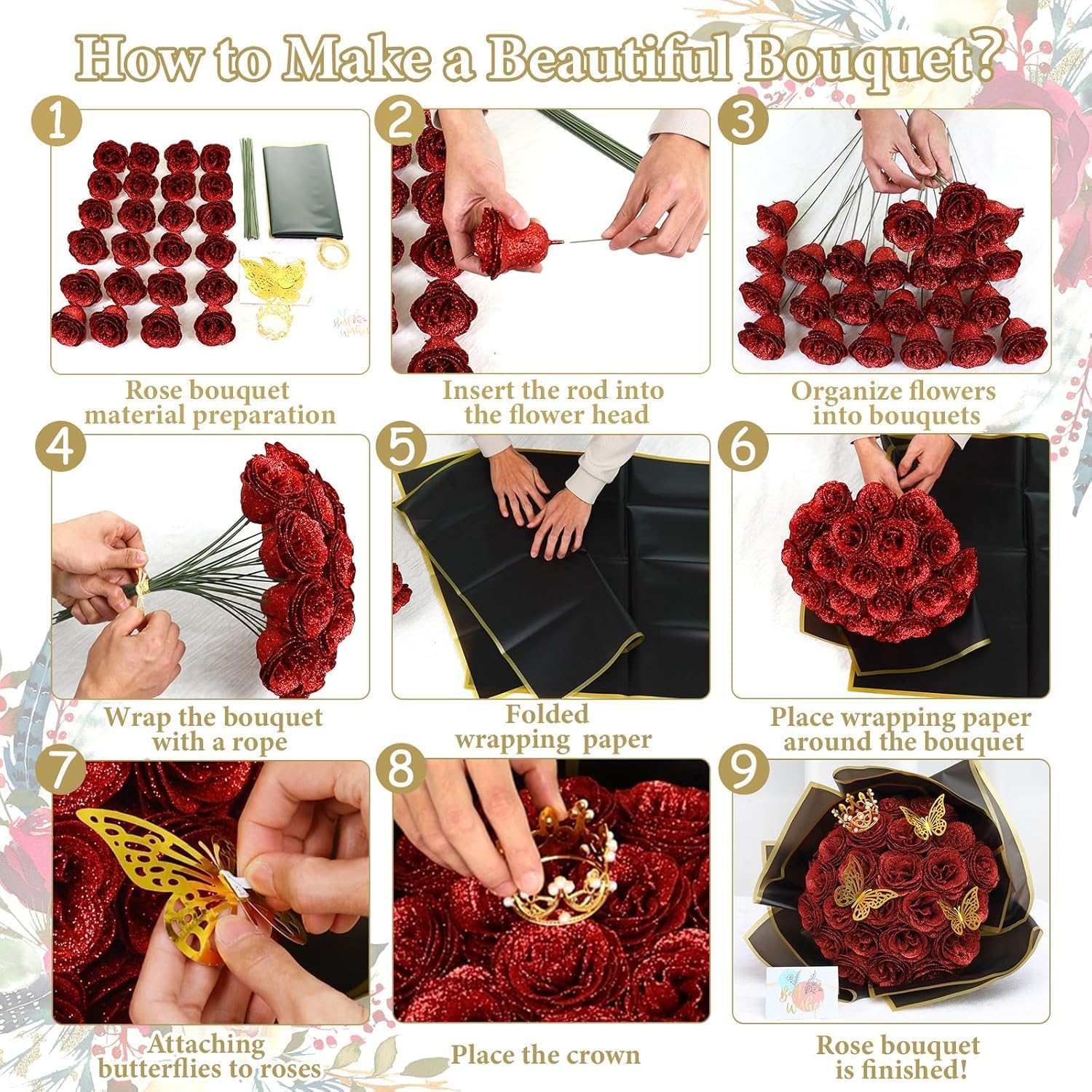 Dremisland Ramo de rosas com purpurinas rosa 26 peças flores artificiais ramo de rosas falsas com haste longa flores falsas para noiva casamento e compromissos casa jardim centros de mesa decoração