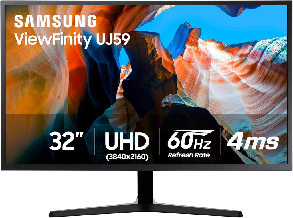 SAMSUNG 32" UJ59 Series 4K UHD (3840x2160) Computer Monitor,VA Panel, HDMI, Display Port, Eye Saver/Flicker Free Mode, FreeSync, LU32J590UQNXZA, Black