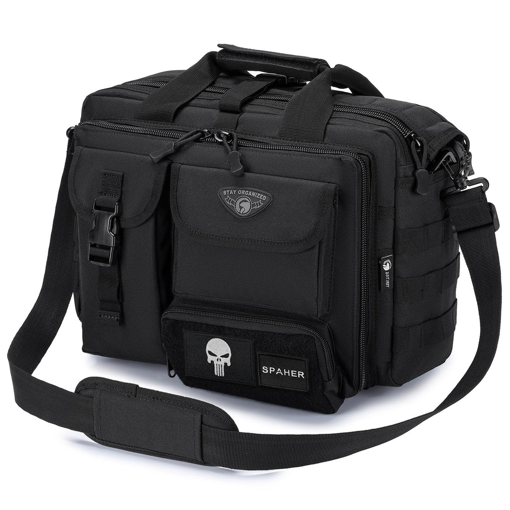 SPAHER Pasta trabalho homem mala de ombro militar tática para computador portátil 14/15,6/17 polegadas porta-documentos mala presente, L-15,6/17" - preto-modelo melhorado, Negócios