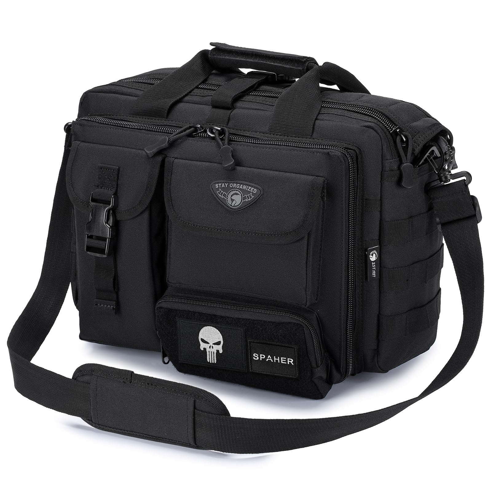 SPAHER Pasta trabalho homem mala de ombro militar tática para computador portátil 14/15,6/17 polegadas porta-documentos mala presente, L-15,6/17" - preto-modelo melhorado, Negócios