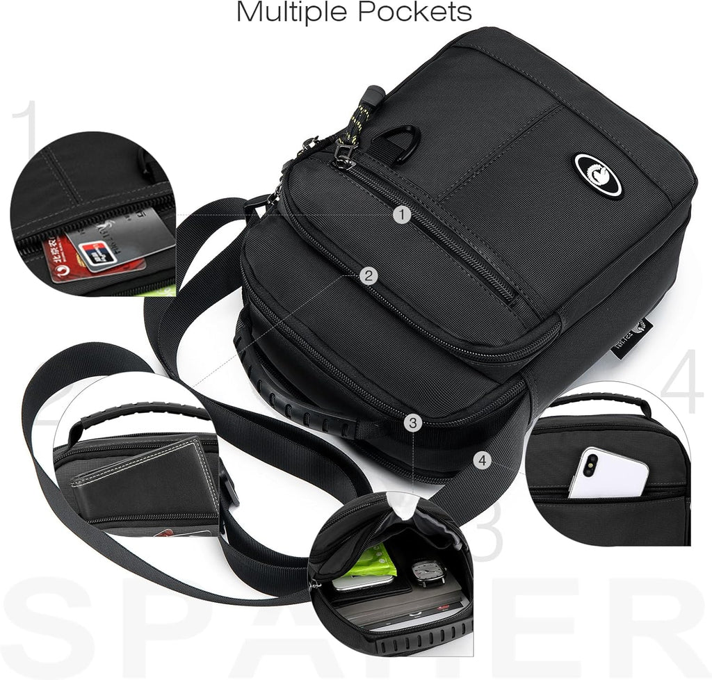 SPAHER Bolsa de tiracolo homem mala de mensageiro homem casual malas de mão nylon impermeável negócio mala cavalheiro malas homem bolsa para iPad Bolsas de couro para homens, Preto, Utilitário