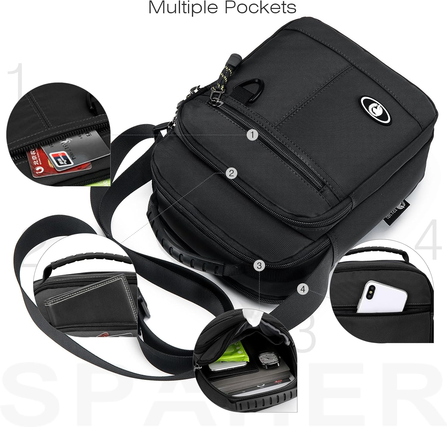 SPAHER Bolsa de tiracolo homem mala de mensageiro homem casual malas de mão nylon impermeável negócio mala cavalheiro malas homem bolsa para iPad Bolsas de couro para homens, Preto, Utilitário