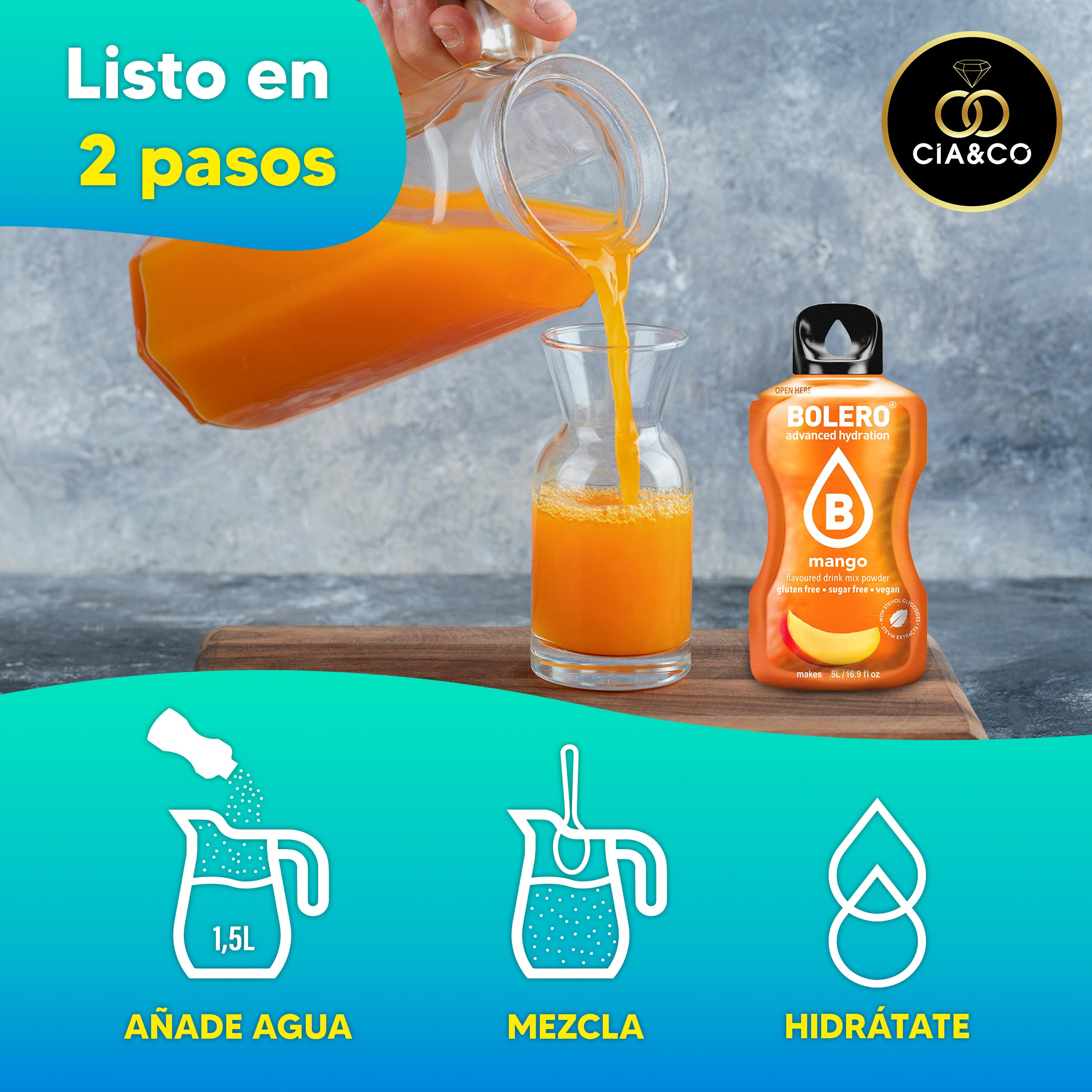 57 x Bolero Drinks MIX VARIETY FLAVORS (57x9 grs) - Healthy and Natural Hydration - Water Alternative with Vitamin C and Stevia Extract + 50 Healthy Nuggets Cia&Co