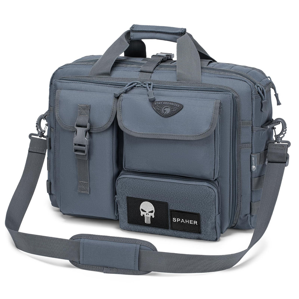 SPAHER Pasta trabalho homem mala de ombro militar tática para computador portátil 14/15,6/17 polegadas porta-documentos mala presente, L-15,6/17" - preto-modelo melhorado, Negócios