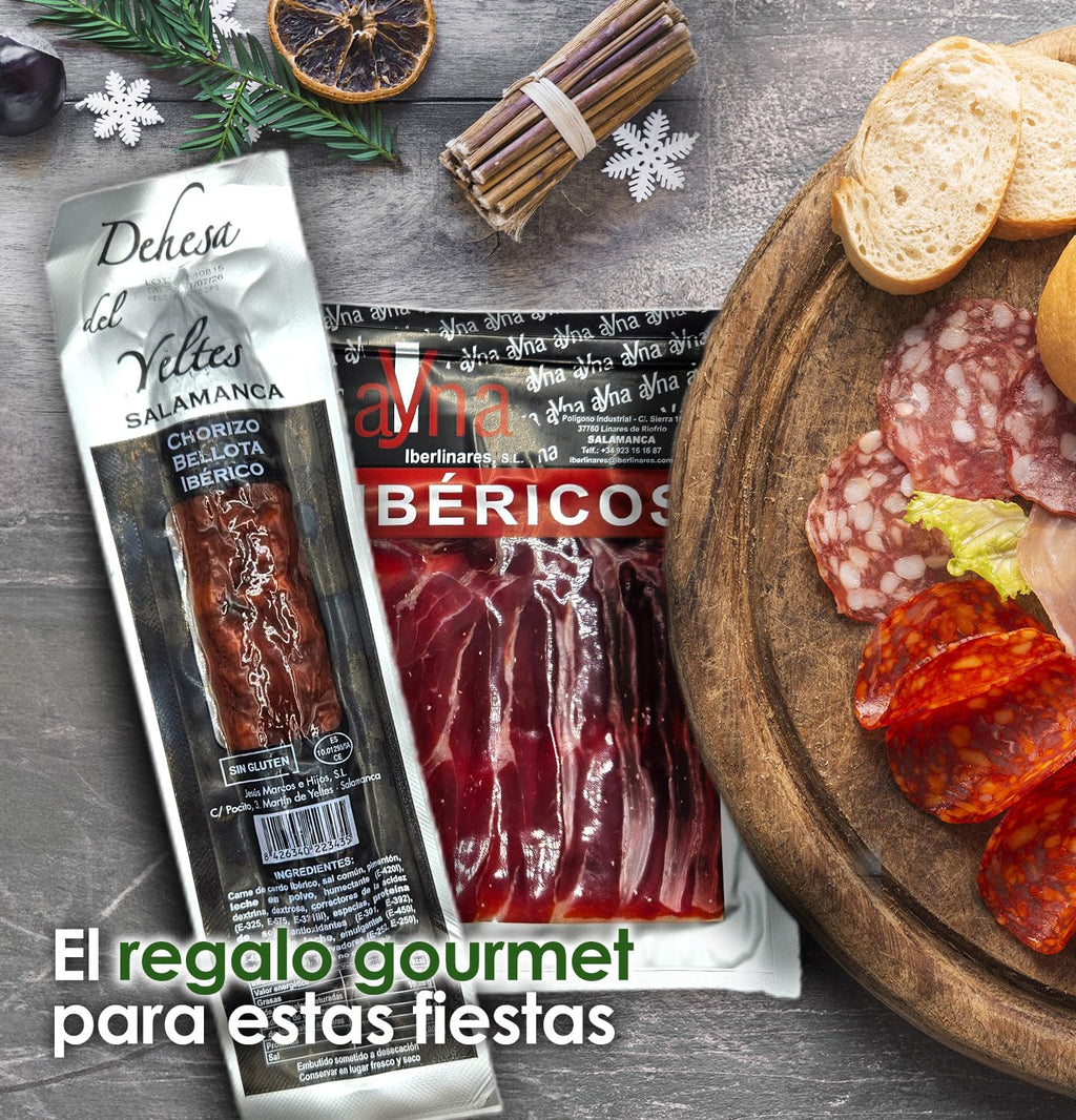Cesto Gourmet para oferecer M | Perfeita como presente cesta de Natal para empresas, presunto ibérico de isca vinho tempranillo creme de morcela e creme de sobretudo par par PX pack polvones e balões
