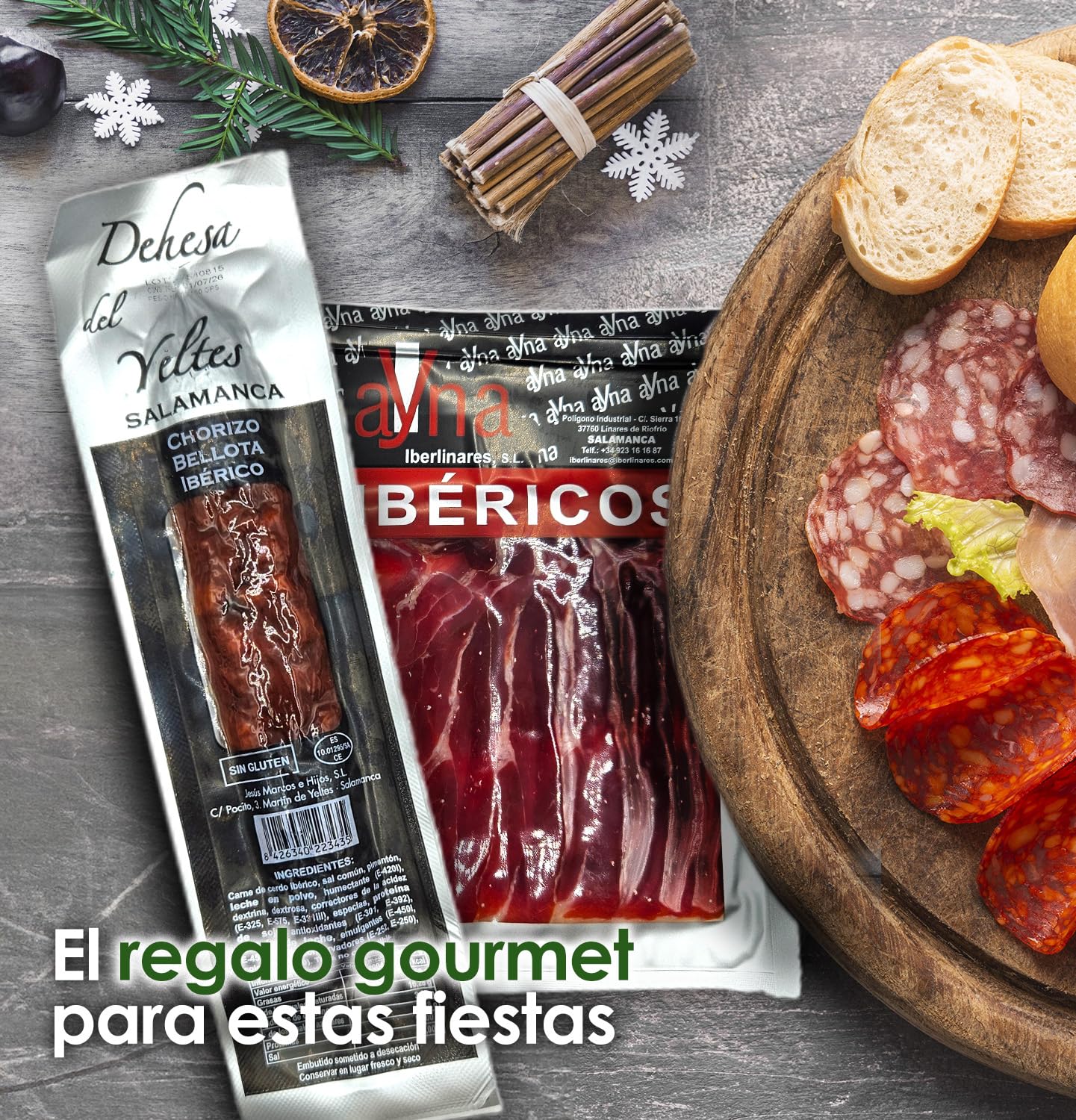 Cesto Gourmet para oferecer M | Perfeita como presente cesta de Natal para empresas, presunto ibérico de isca vinho tempranillo creme de morcela e creme de sobretudo par par PX pack polvones e balões