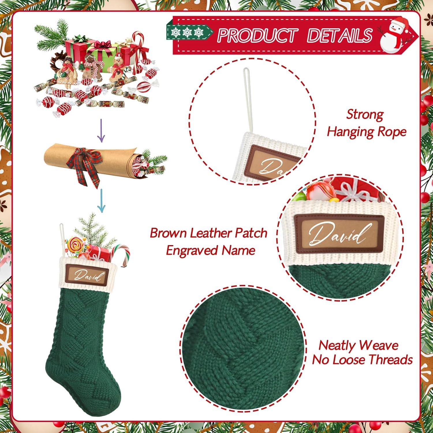 Dremisland Meias de Natal personalizadas meias natalícias de tecido com nome botas médias de Natal grande pendurar meias natalícias pai Natal Stocking para lareira decoração
