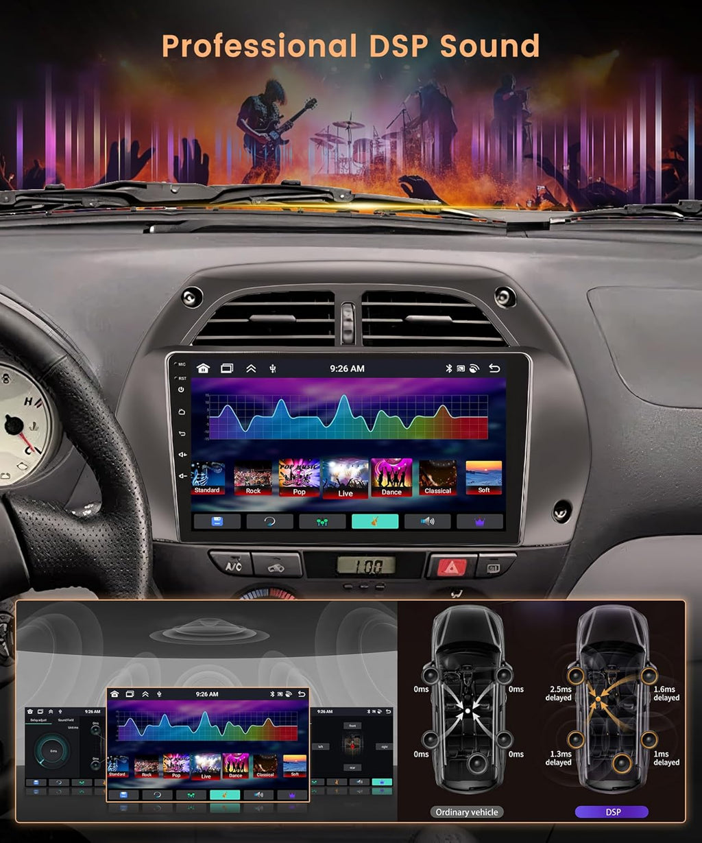 6G+128G 8 Core Wireless Carplay Android Car Radio for Toyota RAV4 2001-2006 9 Inch Screen Car Radio with Android Auto Navi GPS WiFi Mirror Link Bluetooth FM/RDS/DSP/SWC Rear Camera