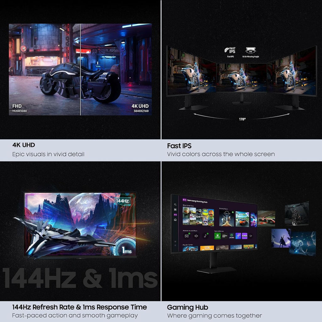 Samsung 32” Odyssey G7 (G70D) 4K UHD IPS 144Hz 1ms(GtG) Smart Gaming Monitor, G-Sync Compatible, AMD Freesync Premium, Vivid Colors, Adjustable Stand, Black Equalizer, LS32DG702ENXZA