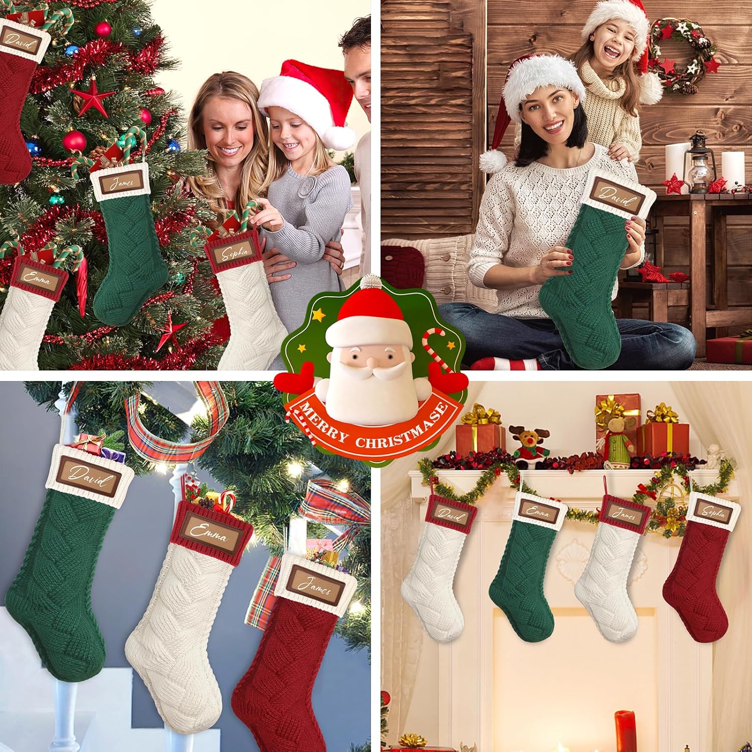 Dremisland Meias de Natal personalizadas meias natalícias de tecido com nome botas médias de Natal grande pendurar meias natalícias pai Natal Stocking para lareira decoração