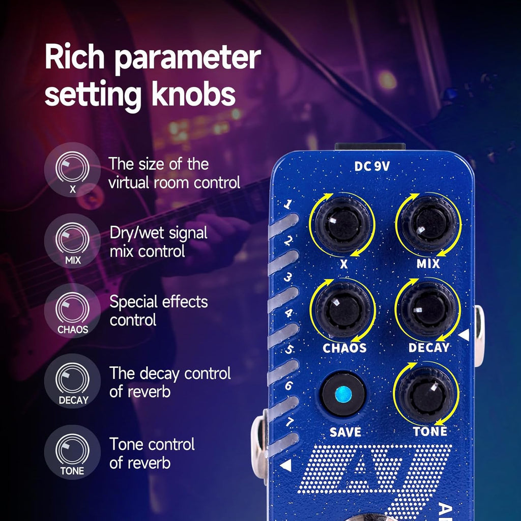 MOOER A7 Reverb Guitar Pedal Ambiance Versatile with 7 Diffrevent Rever Effects And Save Setting Function, INFINITE Trail Function, Supports Buffer Bypass or True Bypass