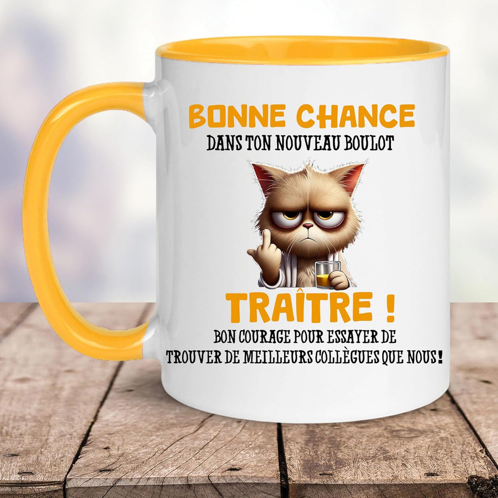 Jungle Mug Caneca do colega | presente divertido de início para colega | Boa sorte traidor! Caneca de humor preta | Caneca de presente para escritório, compatível com máquina de lavar louça e