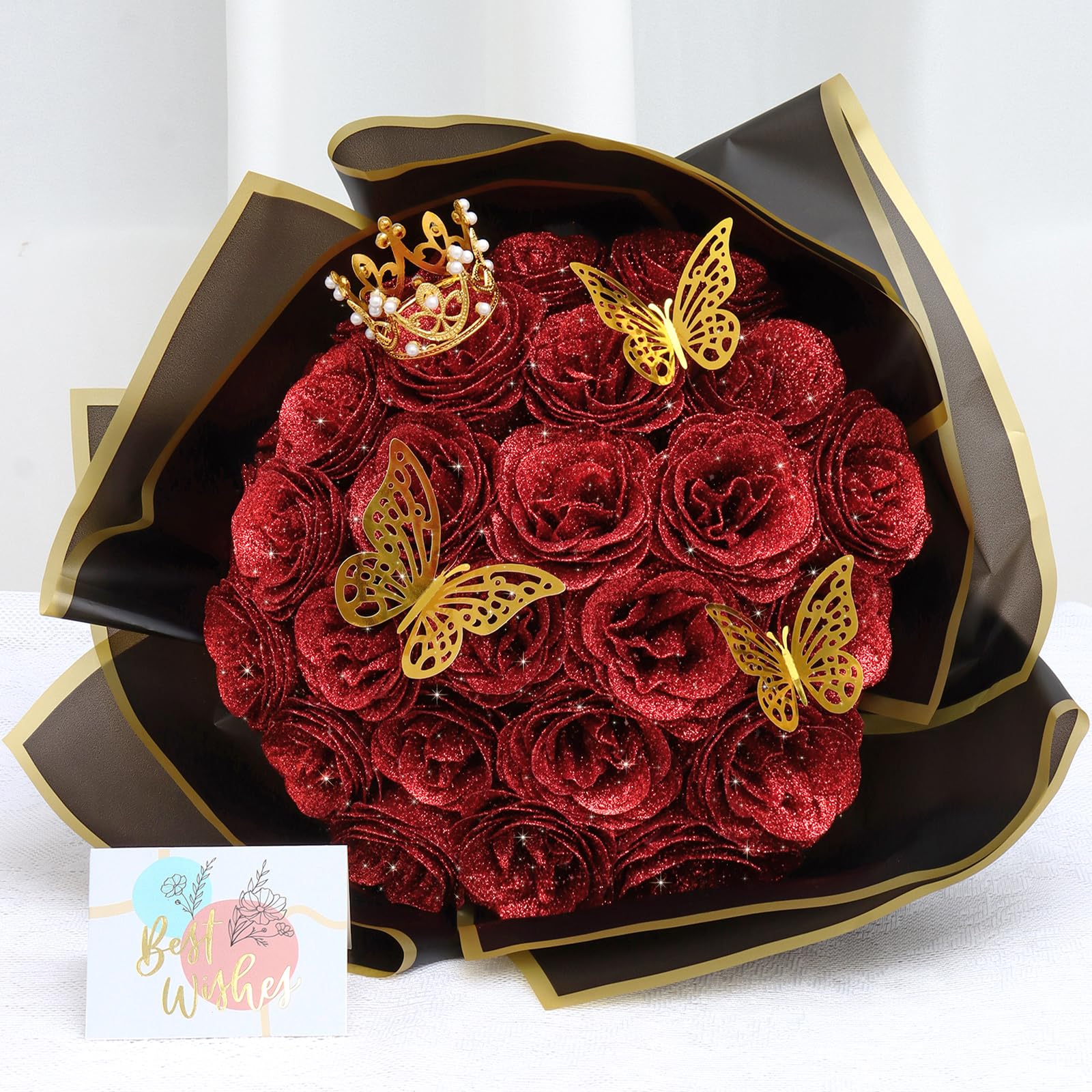 Dremisland Ramo de rosas com purpurinas rosa 26 peças flores artificiais ramo de rosas falsas com haste longa flores falsas para noiva casamento e compromissos casa jardim centros de mesa decoração