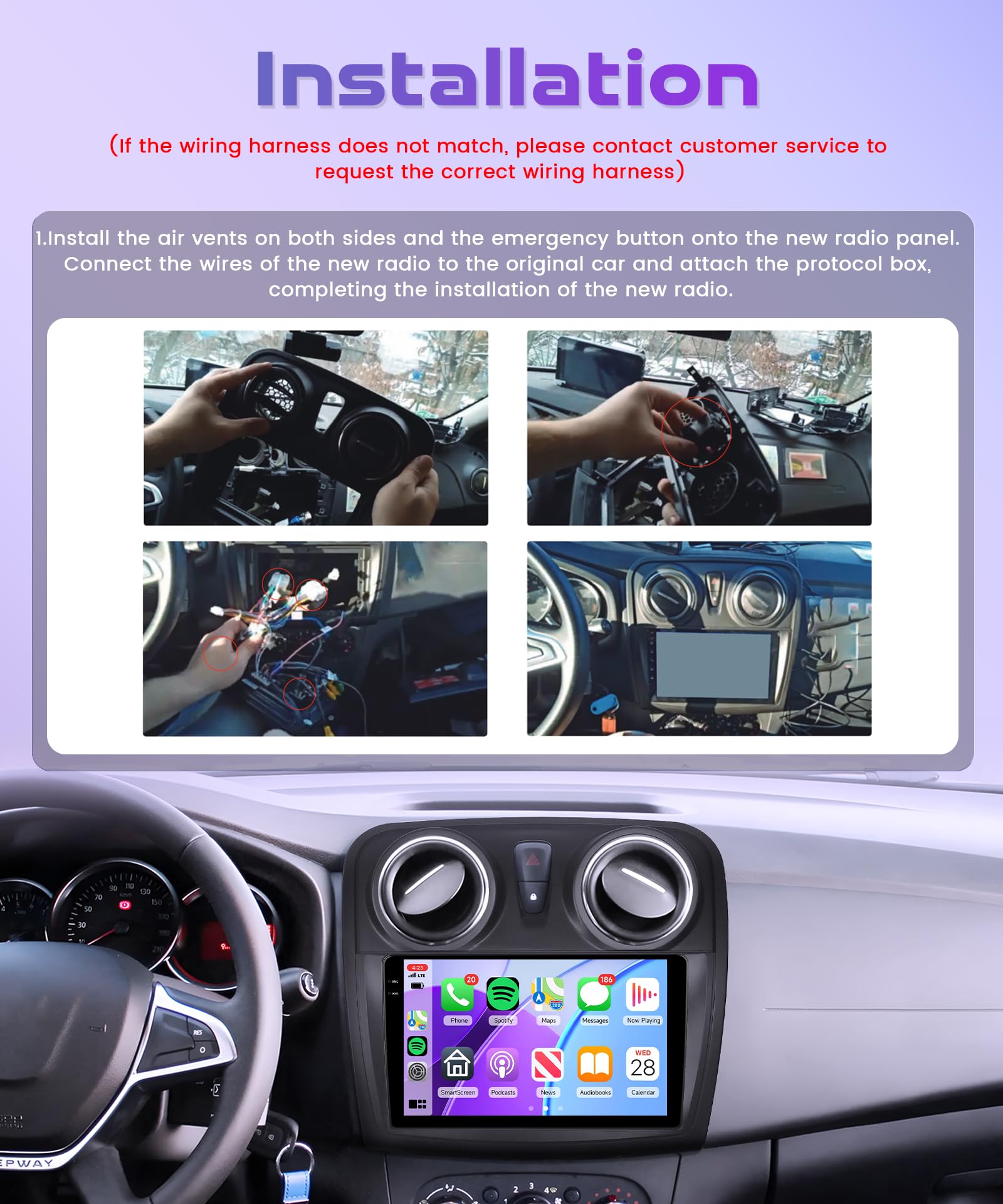 2G+64G Wireless Carplay Android Car Radio for Renault Dacia Logan 2 Sandero B52 2012-2019 9 Inch Radio with Android Auto Navi GPS WiFi Mirror Link Bluetooth FM/RDS/Dab/SWC Rear Camera