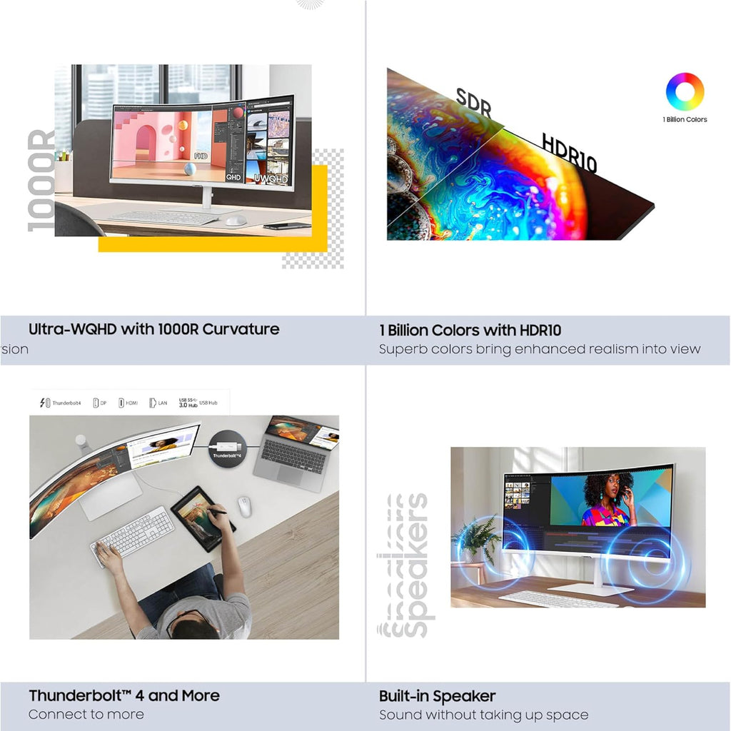 Samsung 34” ViewFinity (S65TC) Series Ultra-WQHD 1000R Curved Computer Monitor, HDR10, 100Hz, AMD FreeSync, Thunderbolt 4, Height Adjustable Stand, Built-in Speakers, Eye Care, LS34C650TANXGO, 2024