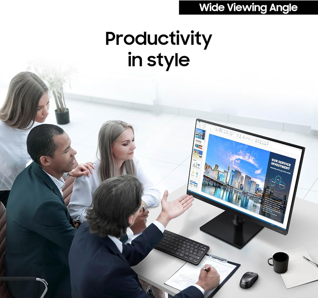 SAMSUNG FT45 Series 24-Inch FHD 1080p Computer Monitor, 75Hz, IPS Panel, HDMI, DisplayPort, USB Hub, Height Adjustable Stand, 3 Yr WRNTY (LF24T454FQNXGO),Black