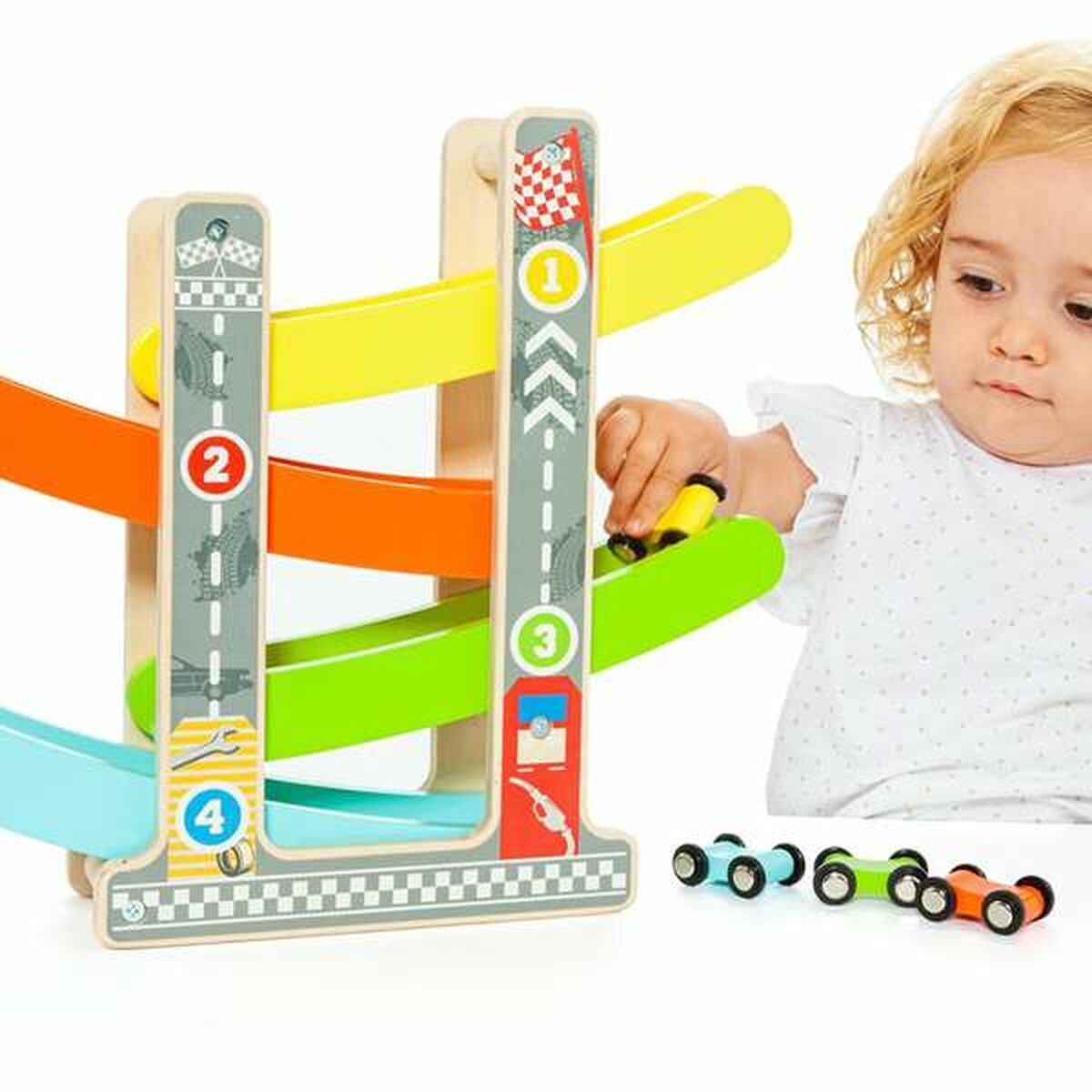 Pista de madera con rampas para coches Moltó