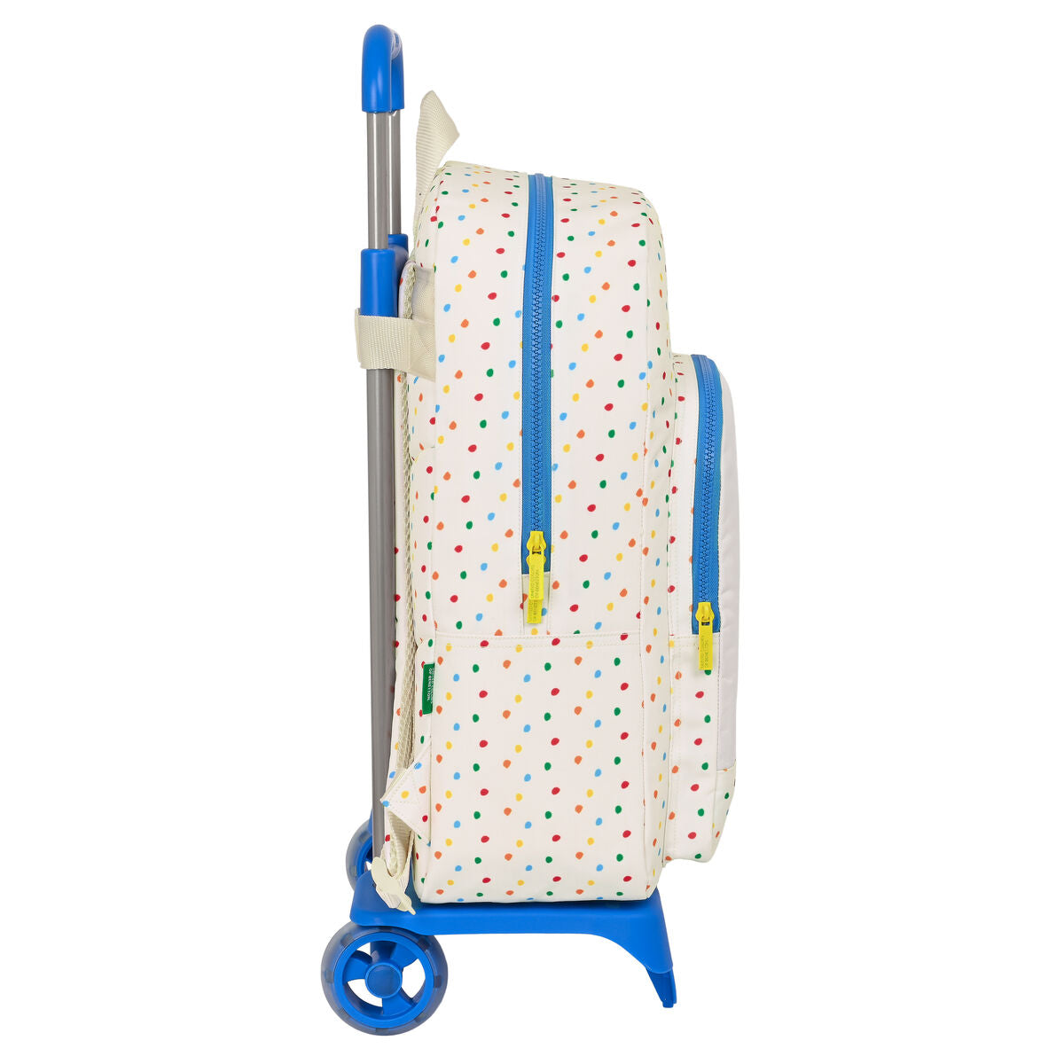 Mochila escolar Benetton Topitos blanca con ruedas, 30 x 46 x 14 cm