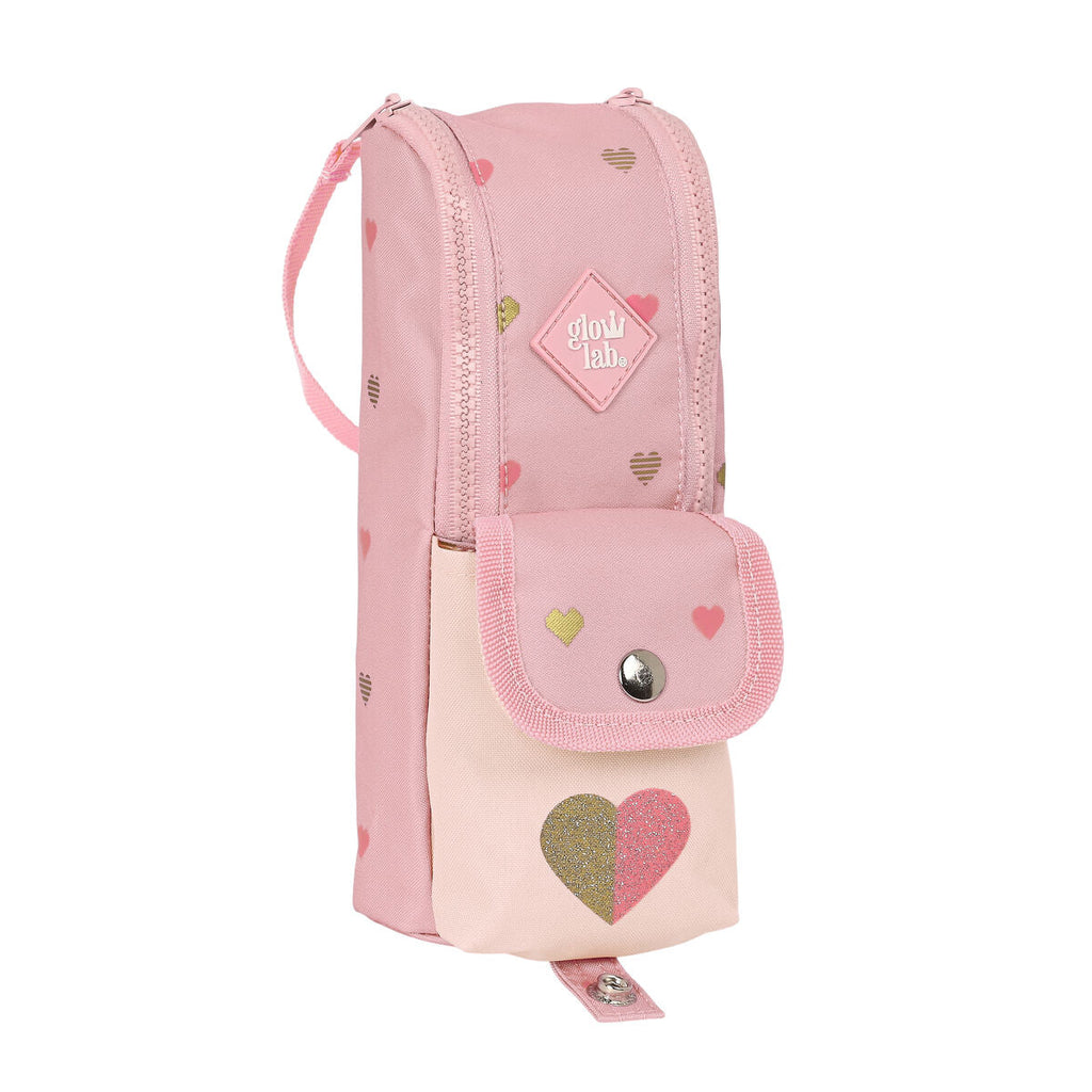 Mochila escolar rosa Glow Lab Hearts (6 x 21 x 6 cm)