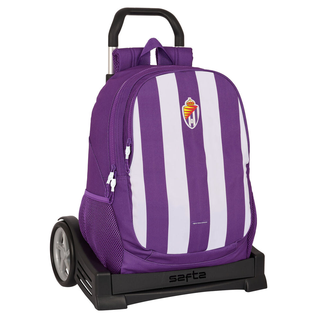Mochila escolar morada con ruedas del Real Valladolid CF, 32 x 44 x 16 cm