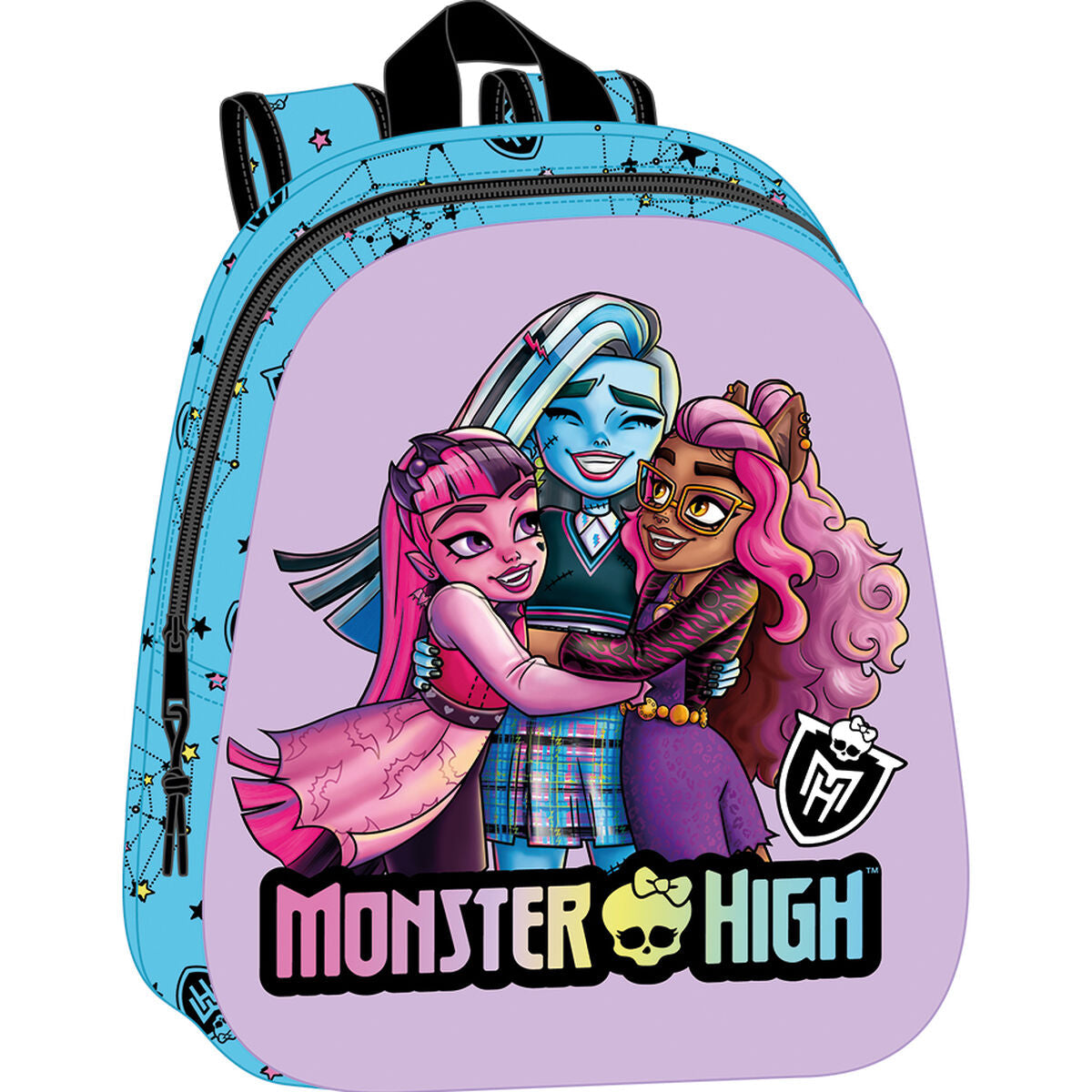 Mochila Monster High School, azul y lila, 27 x 33 x 10 cm
