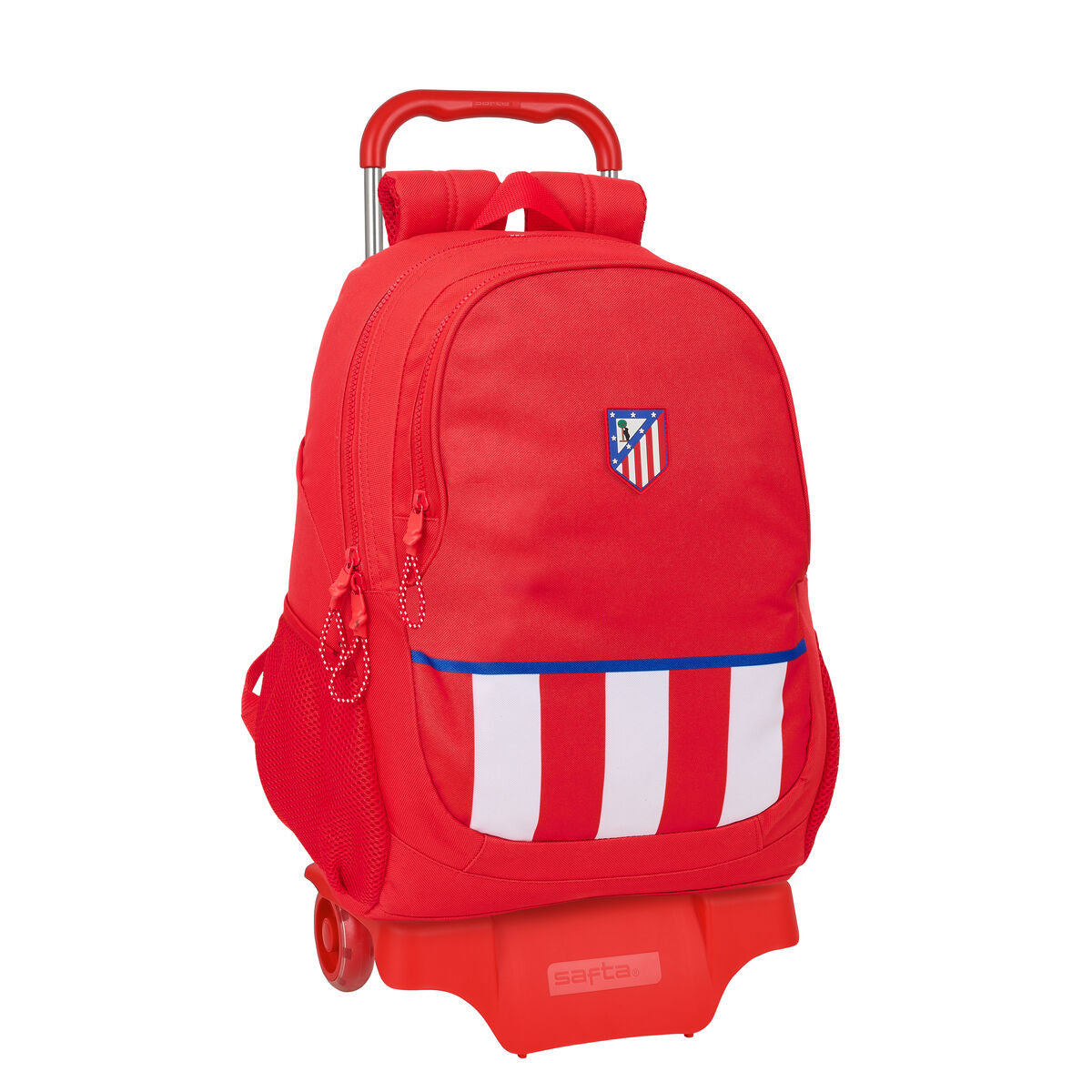 Mochila escolar roja con ruedas del Atlético de Madrid, 32 x 44 x 16 cm
