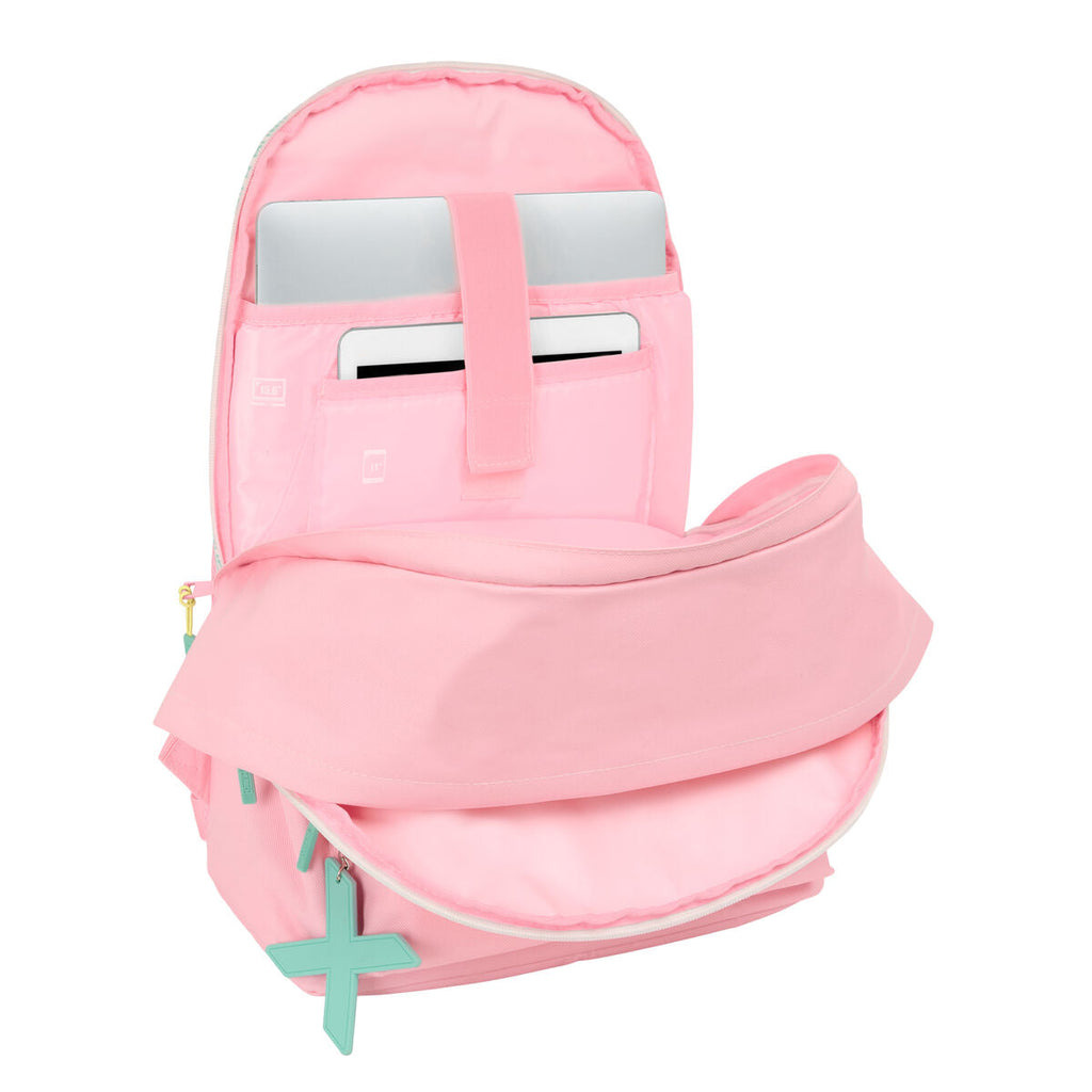 Mochila escolar Munich con puerto USB, rosa, 31 x 44 x 18 cm