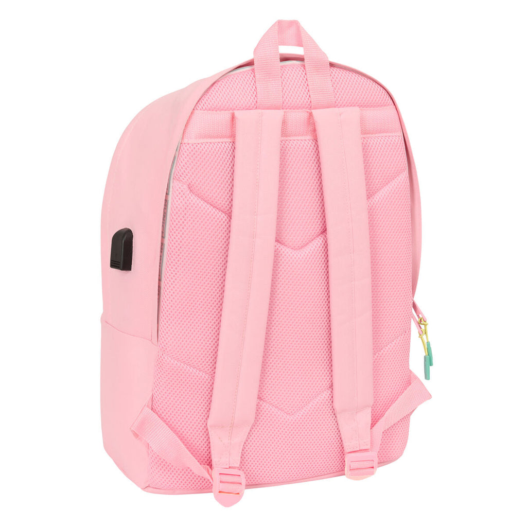 Mochila escolar Munich con puerto USB, rosa, 31 x 44 x 18 cm