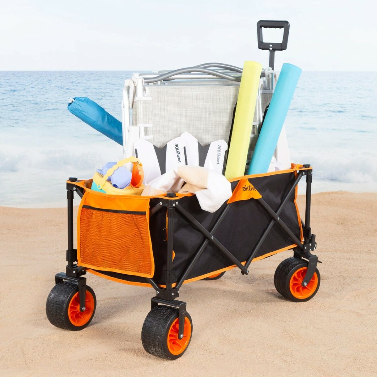 Carro Multiusos Aktive Laranja Poliéster PVC Aço 86 x 108 x 44 cm Dobrável Praia