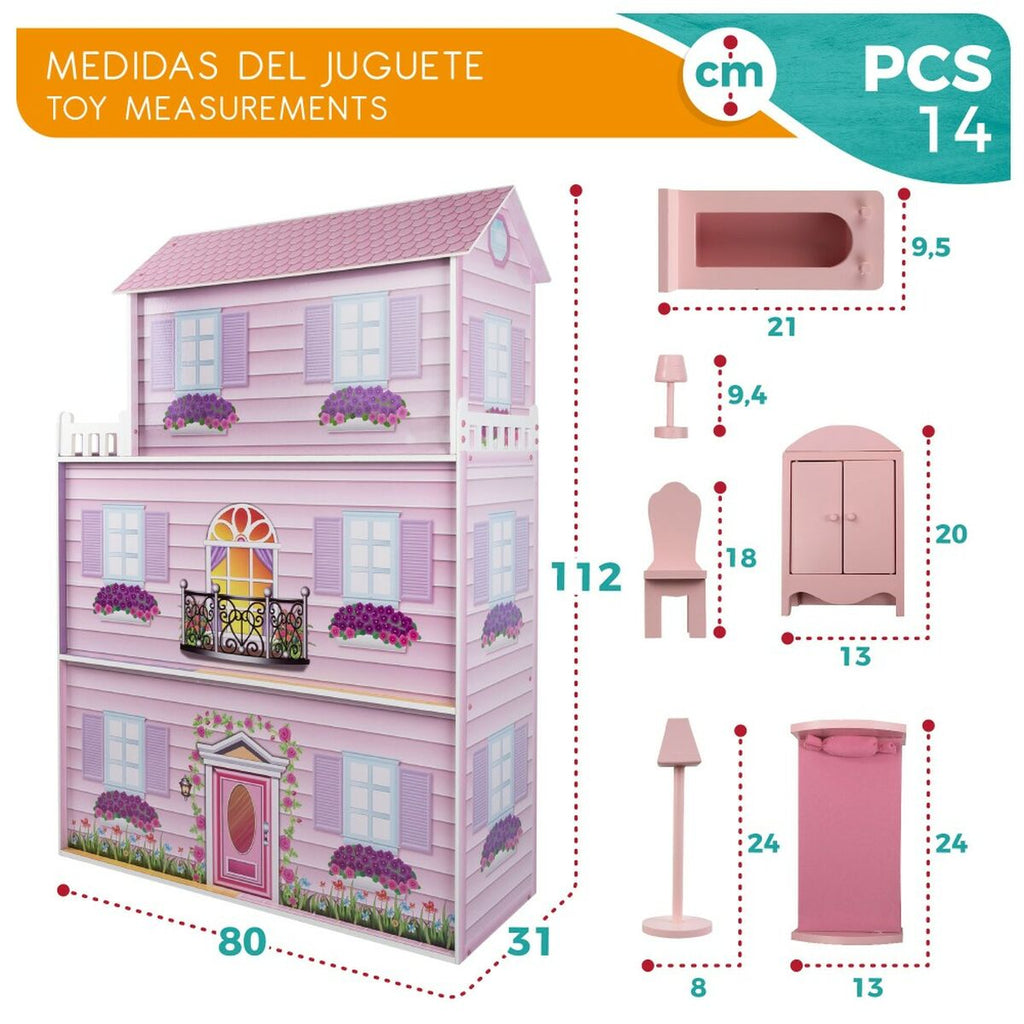 Casa de muñecas Play &amp; Learn, 14 piezas, 80 x 112 x 31 cm