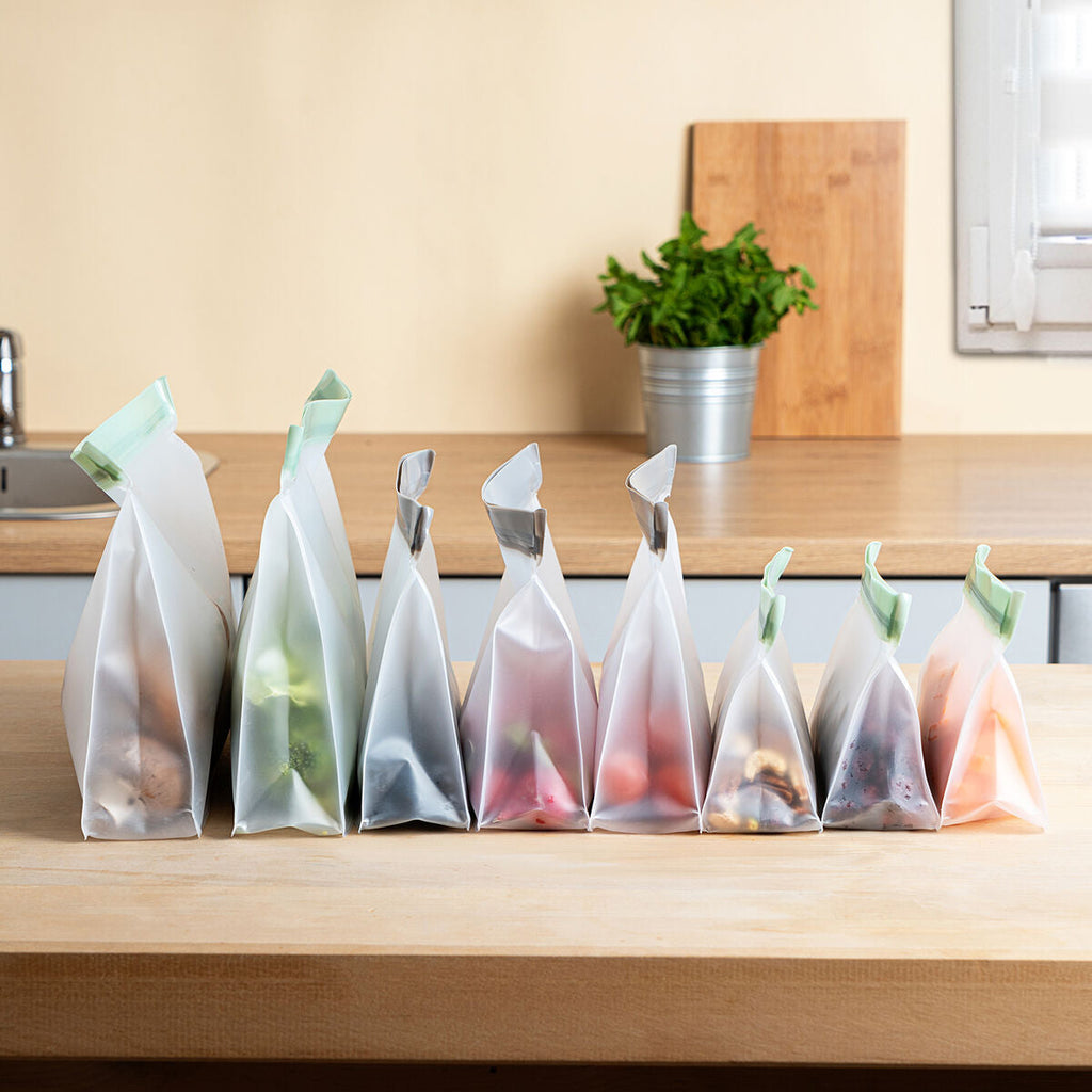 Conjunto de Sacos Reutilizáveis para Alimentos Quid Rico Plástico Zip 8 Peças