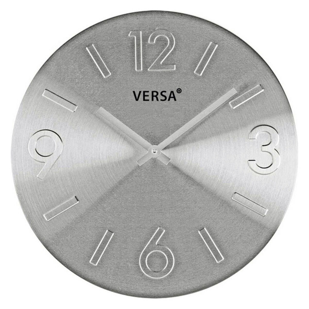 Versa Silver Wall Clock, Metal Aluminum, 4 x 35.5 x 35.5 cm