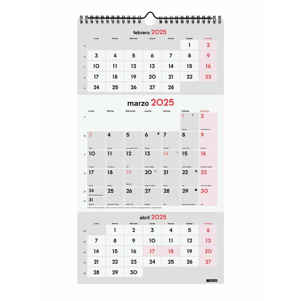 Finocam Paper Wall Calendar 2025 23.6 x 43 cm