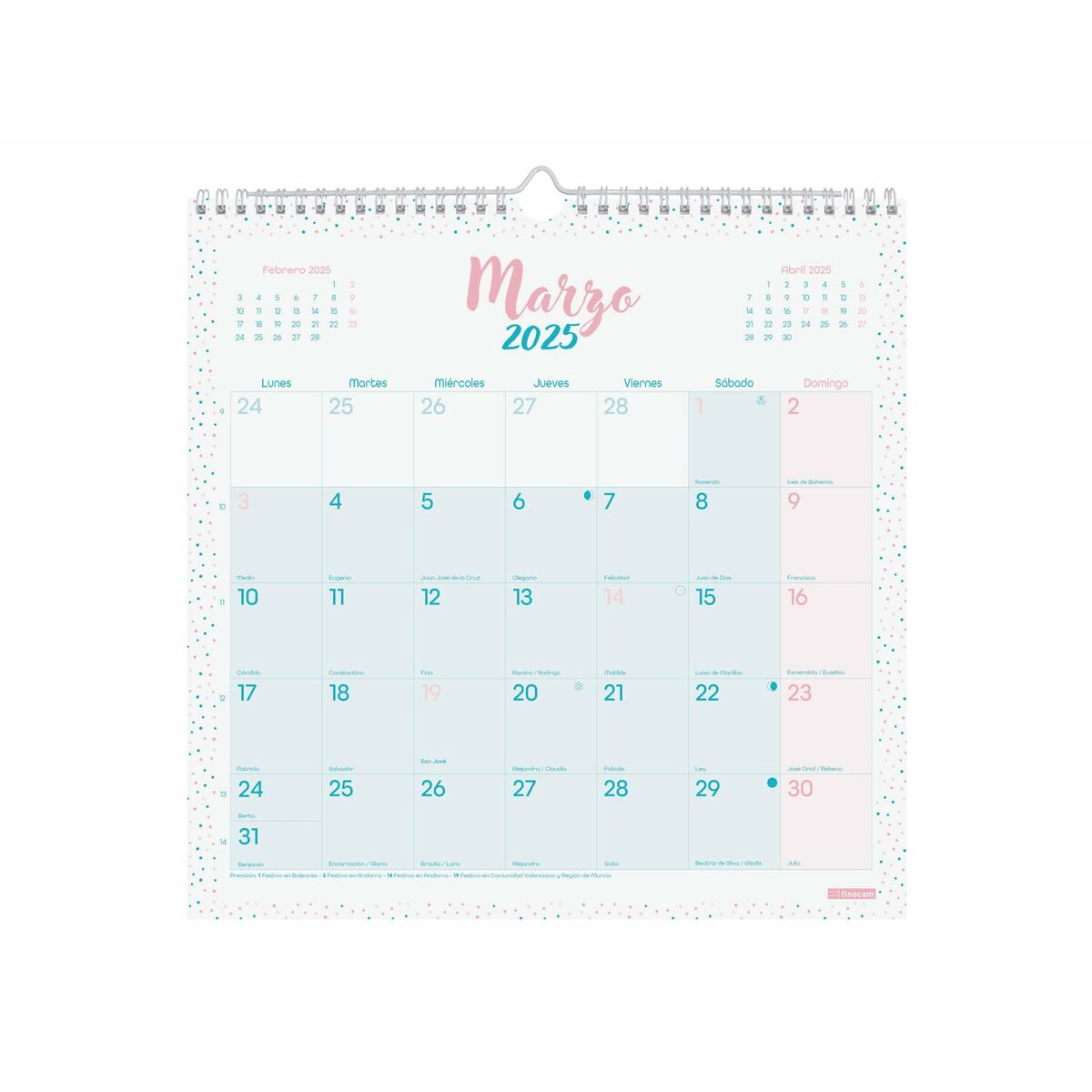 Calendário de parede Finocam CHIC Turquesa Papel 2025 30 x 30 cm