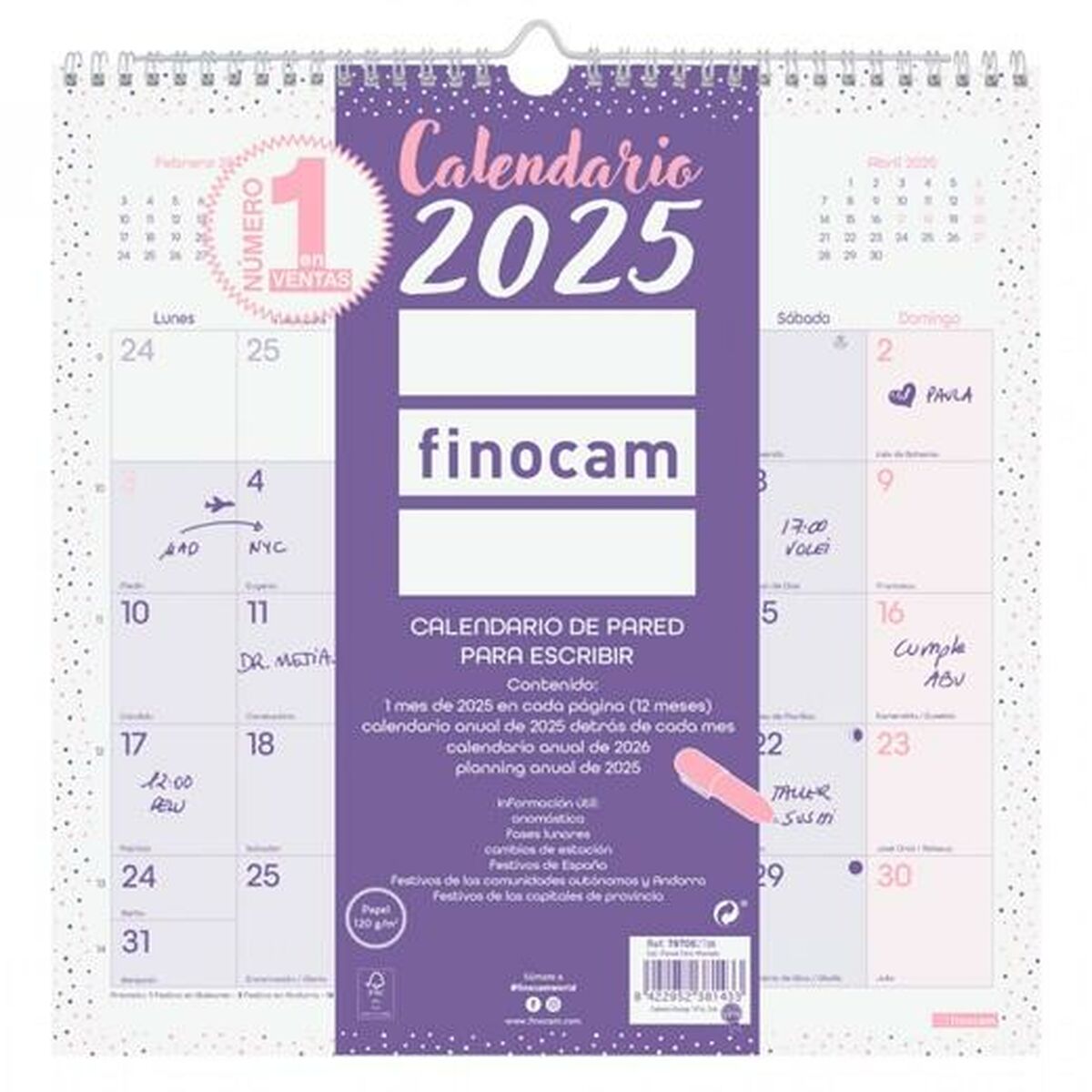 Calendário de parede Finocam CHIC Roxo Papel 2025 30 x 30 cm