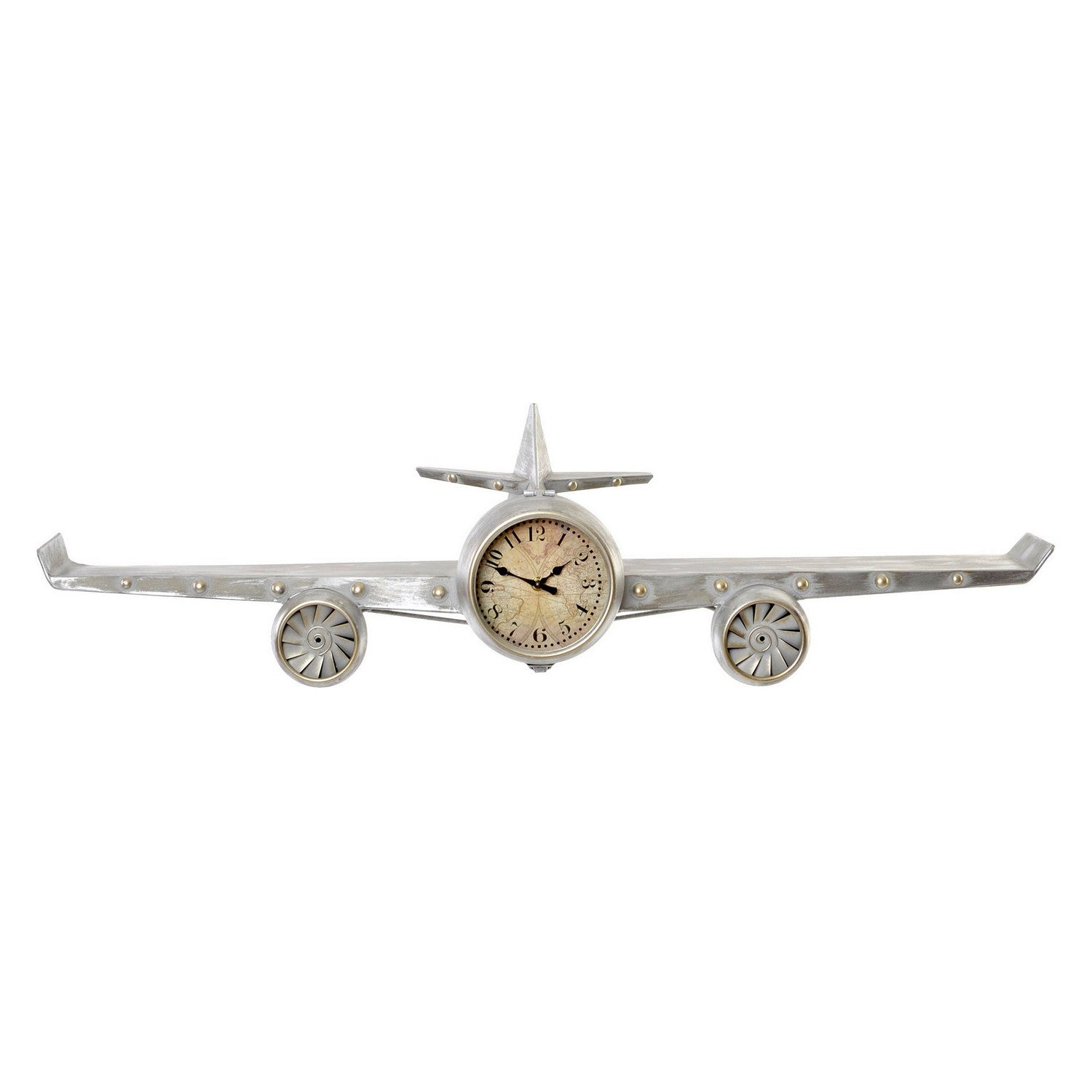 DKD Home Decor Wall Clock Airplane Metal Wood MDF (101 x 22 x 26 cm)